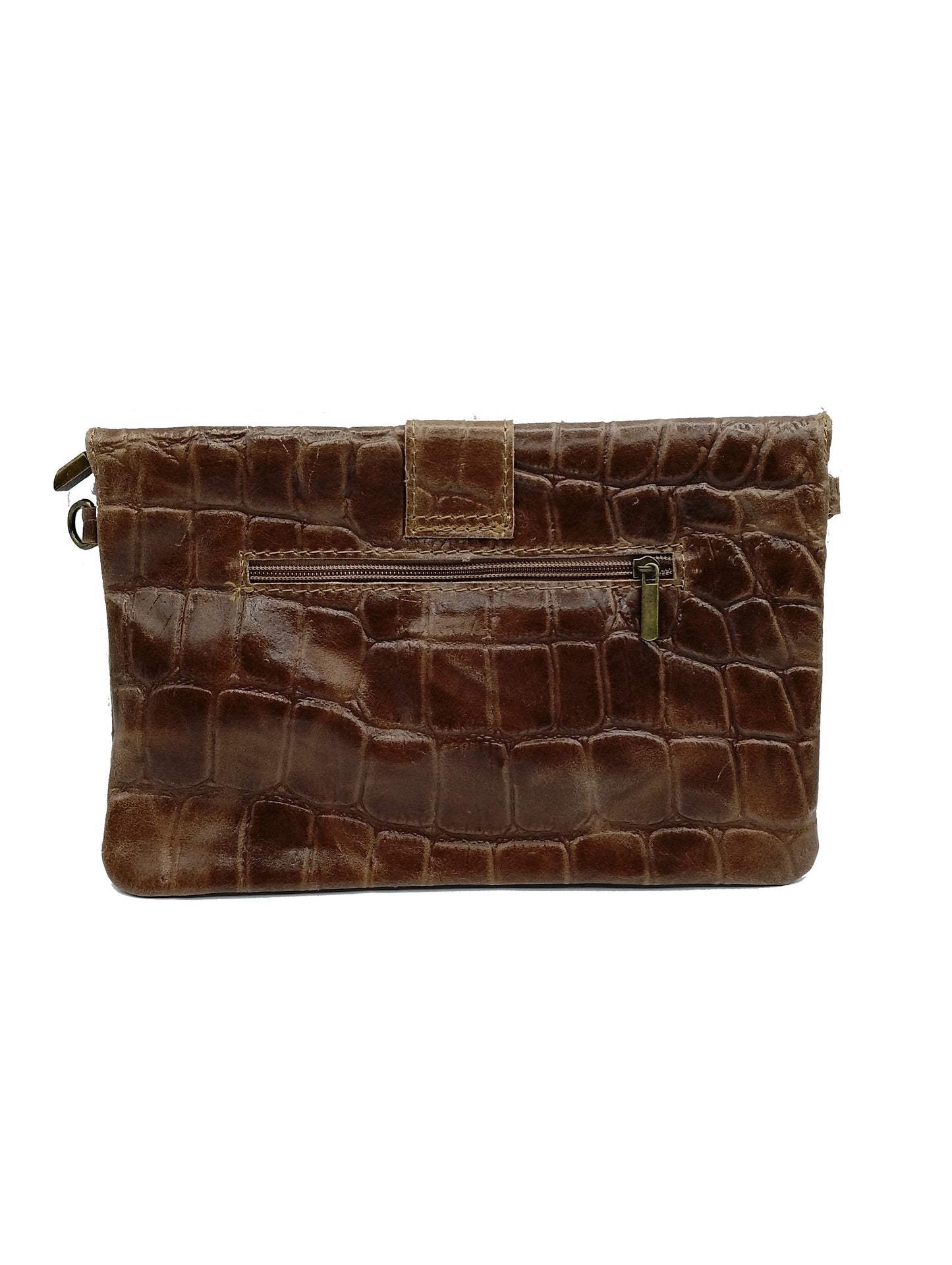 Sac portefeuille femme en cuir avec fermoir en métal gravé crocodile Qoolst