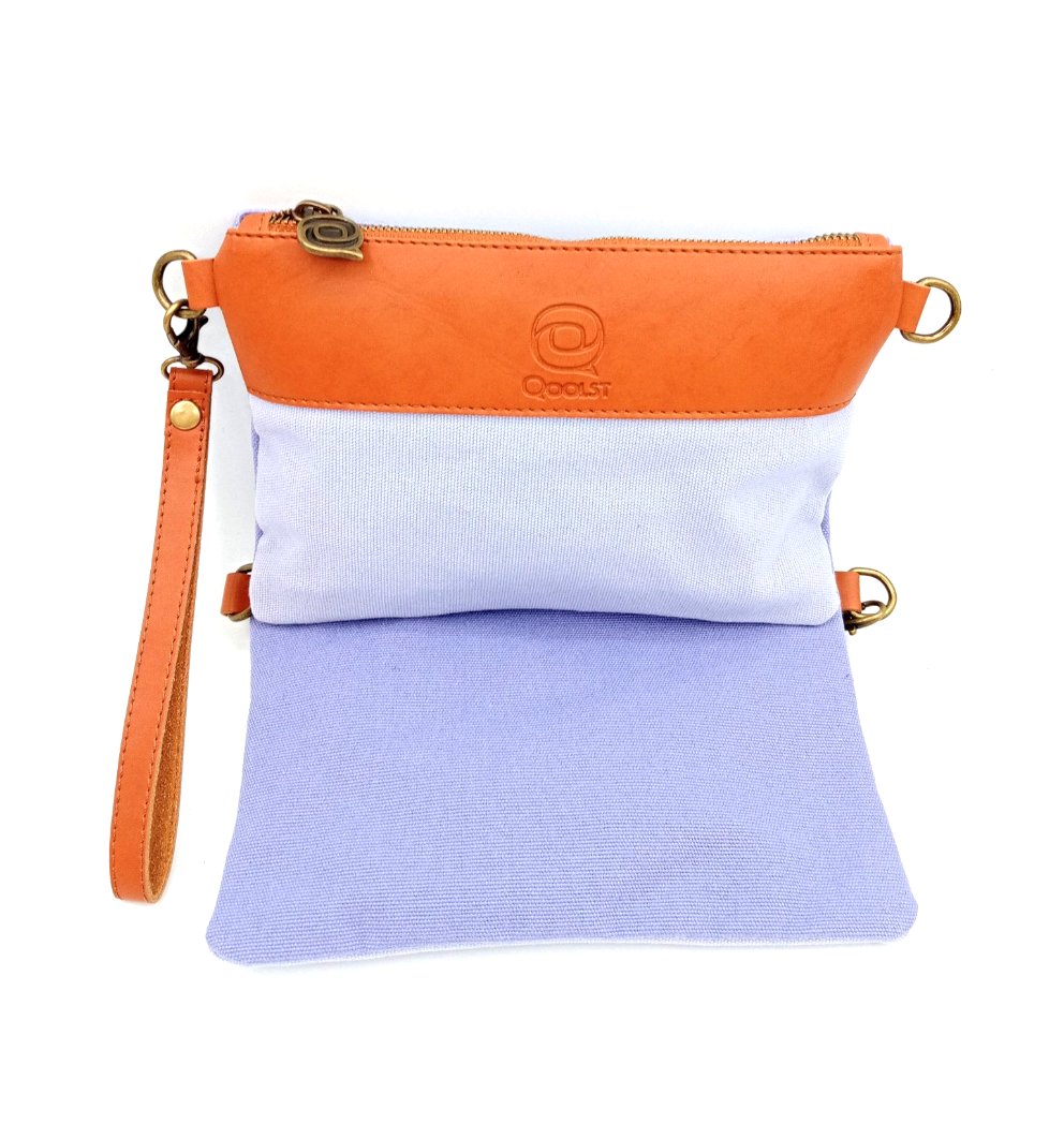 Sac portefeuille pour femme et homme Qoolst Mini candy bicolore en coton et cuir régénéré