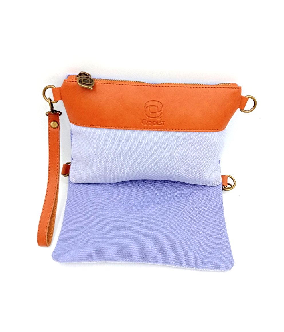 Sac portefeuille pour femme et homme Qoolst Mini candy bicolore en coton et cuir régénéré