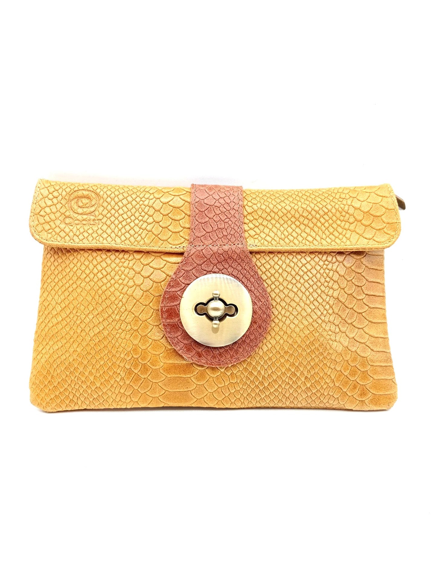 Sac portefeuille femme en cuir bicolore avec fermoir en métal Qoolst