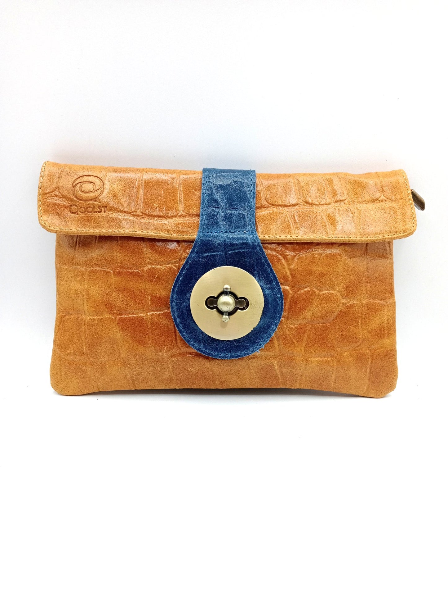 Sac portefeuille femme en cuir bicolore avec fermoir en métal Qoolst