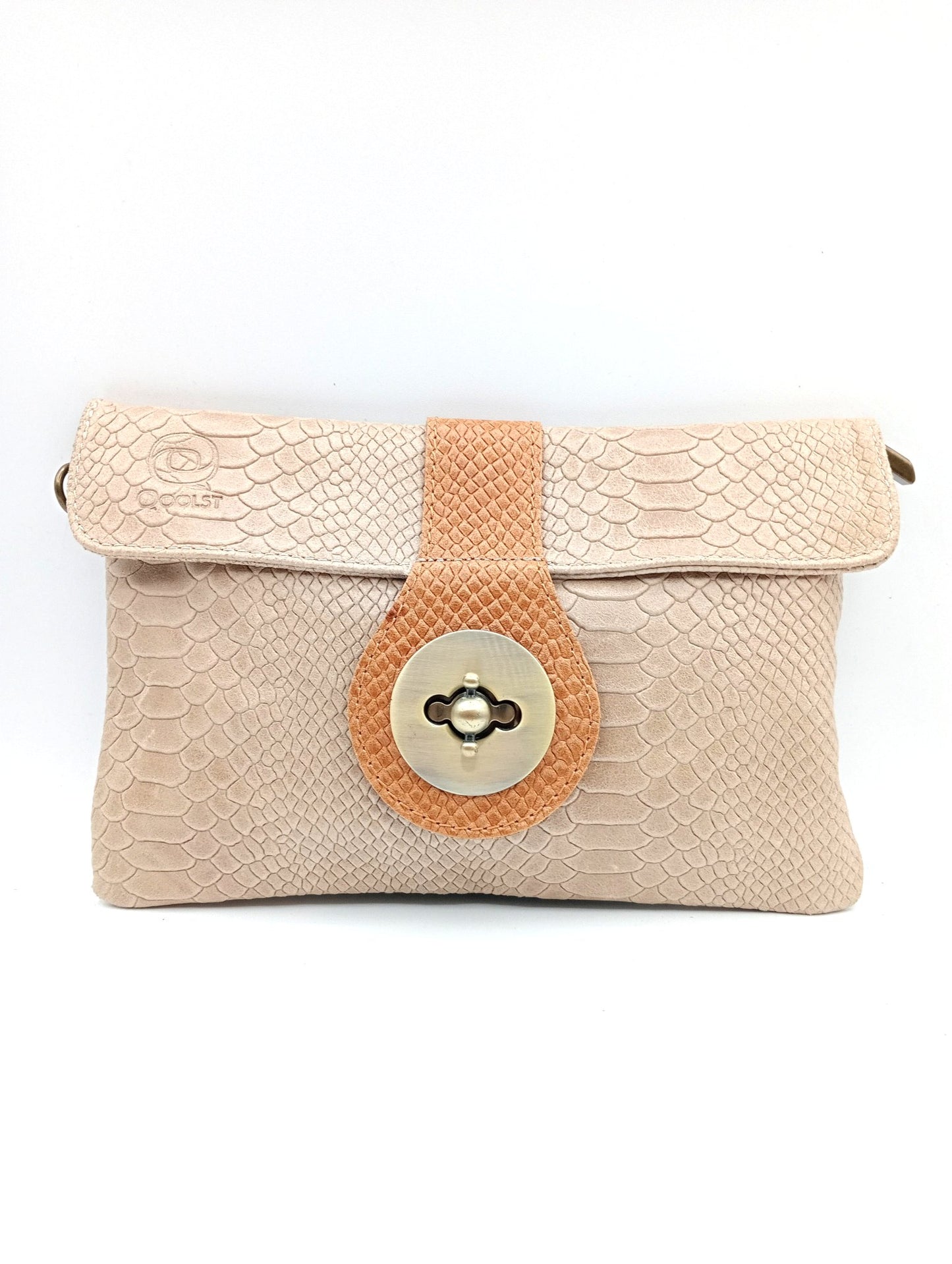 Sac portefeuille femme en cuir bicolore avec fermoir en métal Qoolst