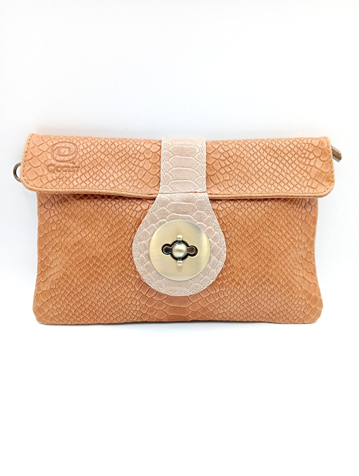 Sac portefeuille femme en cuir bicolore avec fermoir en métal Qoolst