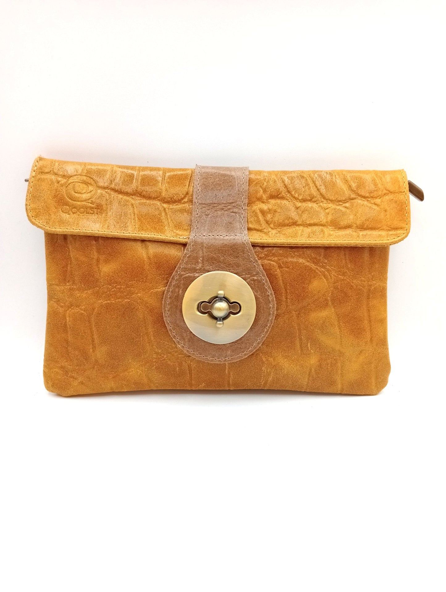 Sac portefeuille femme en cuir bicolore avec fermoir en métal Qoolst