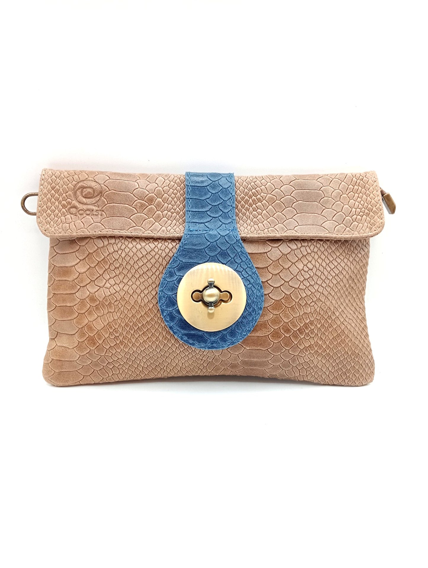 Sac portefeuille femme en cuir bicolore avec fermoir en métal Qoolst