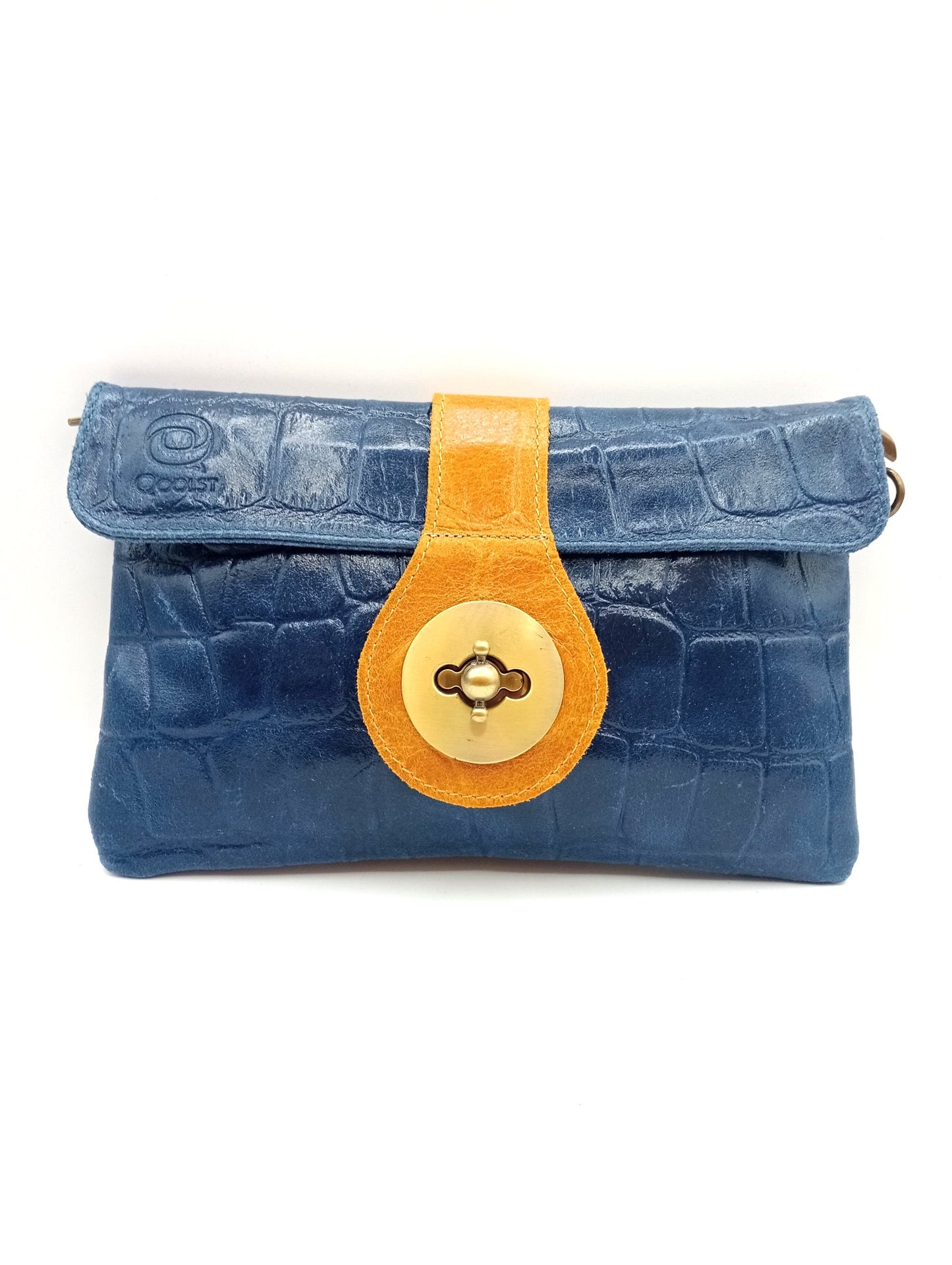Sac portefeuille femme en cuir bicolore avec fermoir en métal Qoolst