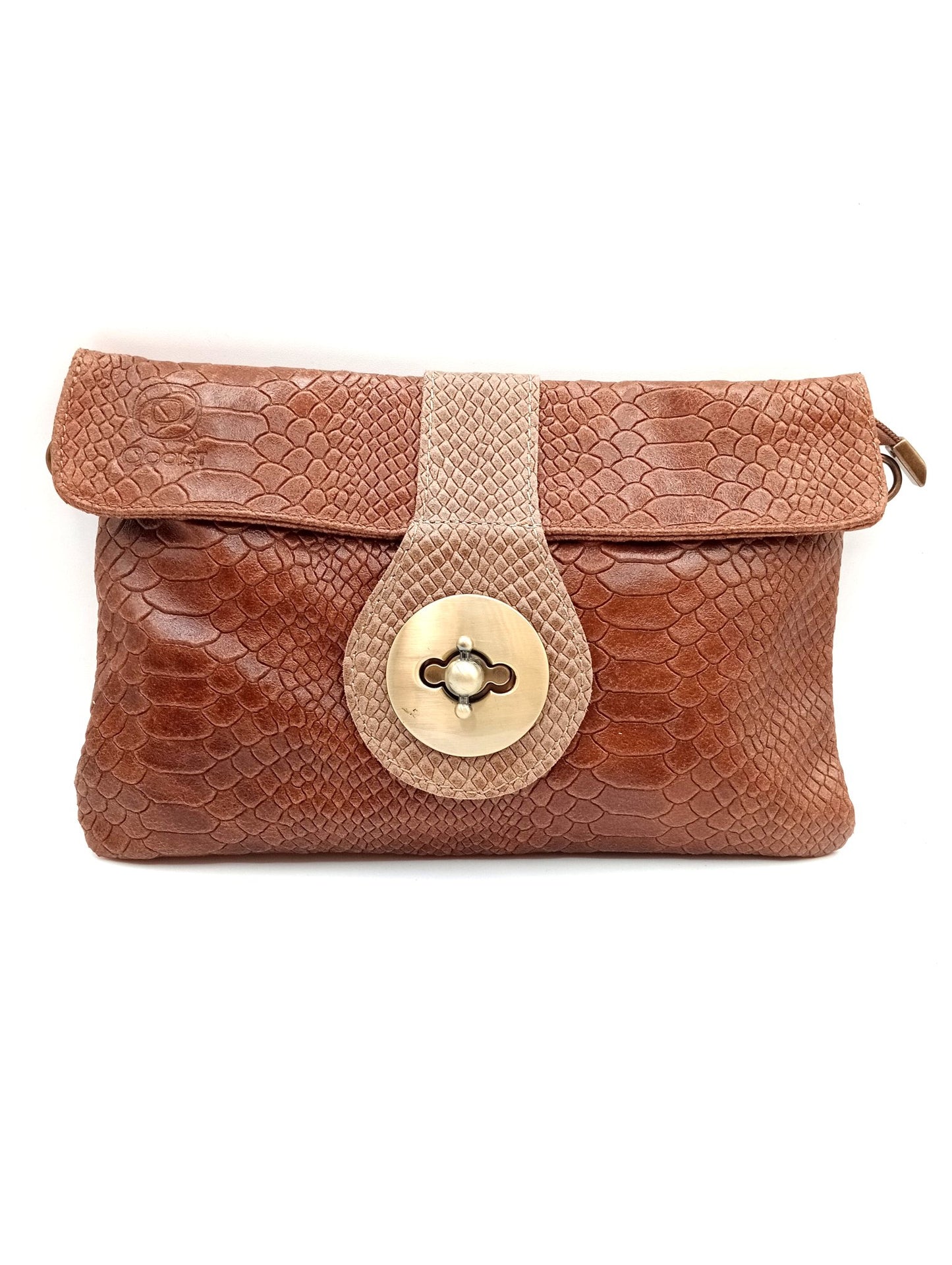 Sac portefeuille femme en cuir bicolore avec fermoir en métal Qoolst