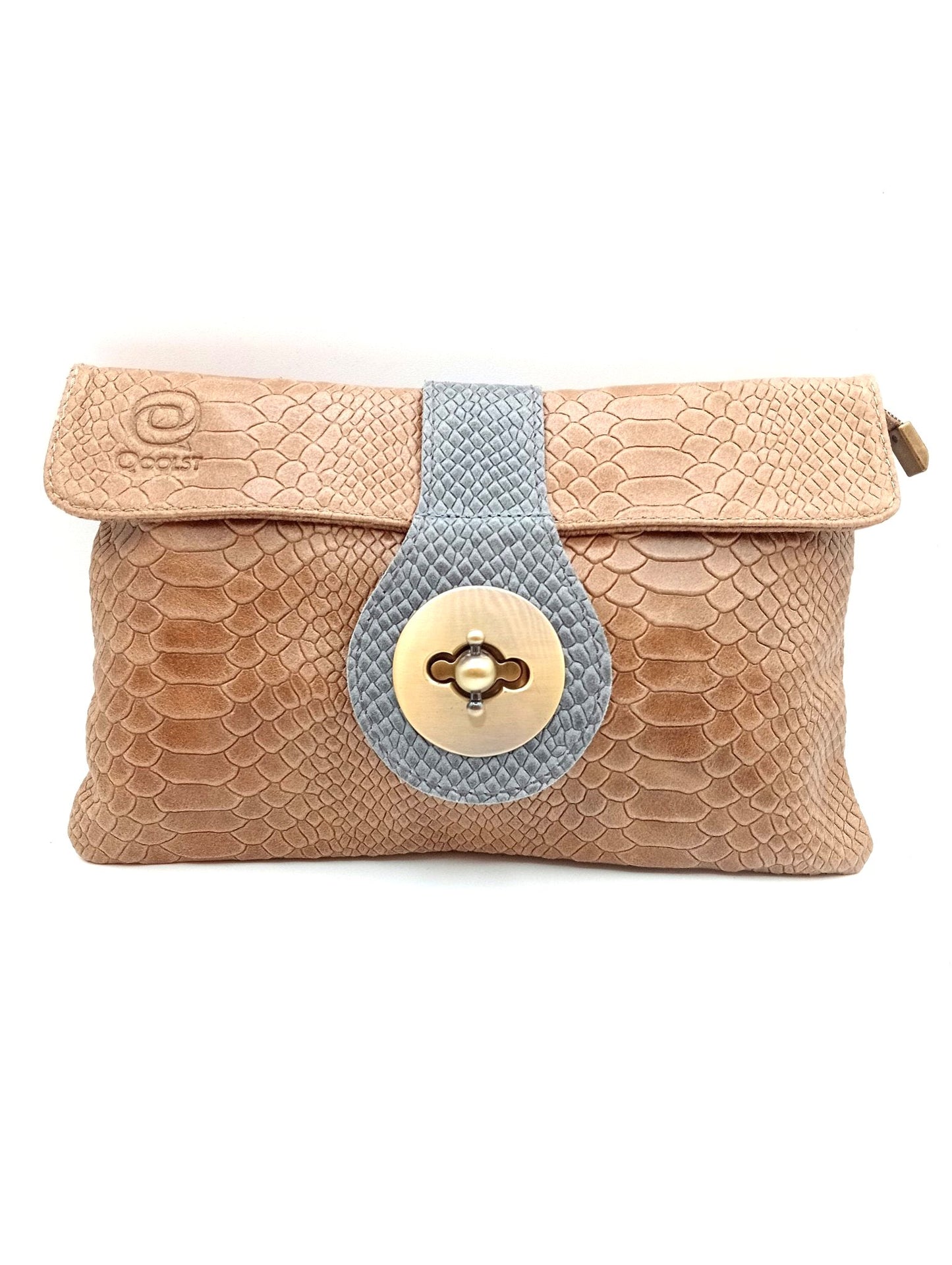Sac portefeuille femme en cuir bicolore avec fermoir en métal Qoolst