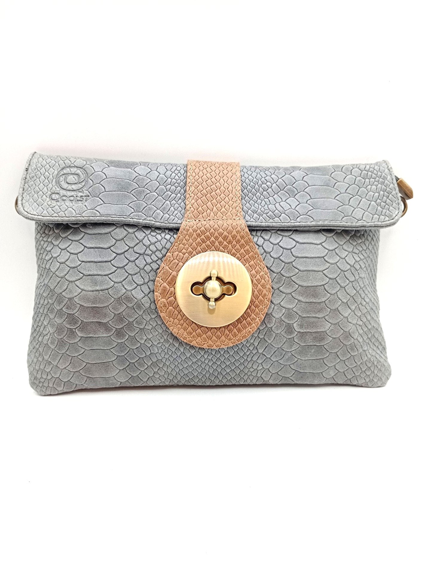 Sac portefeuille femme en cuir bicolore avec fermoir en métal Qoolst