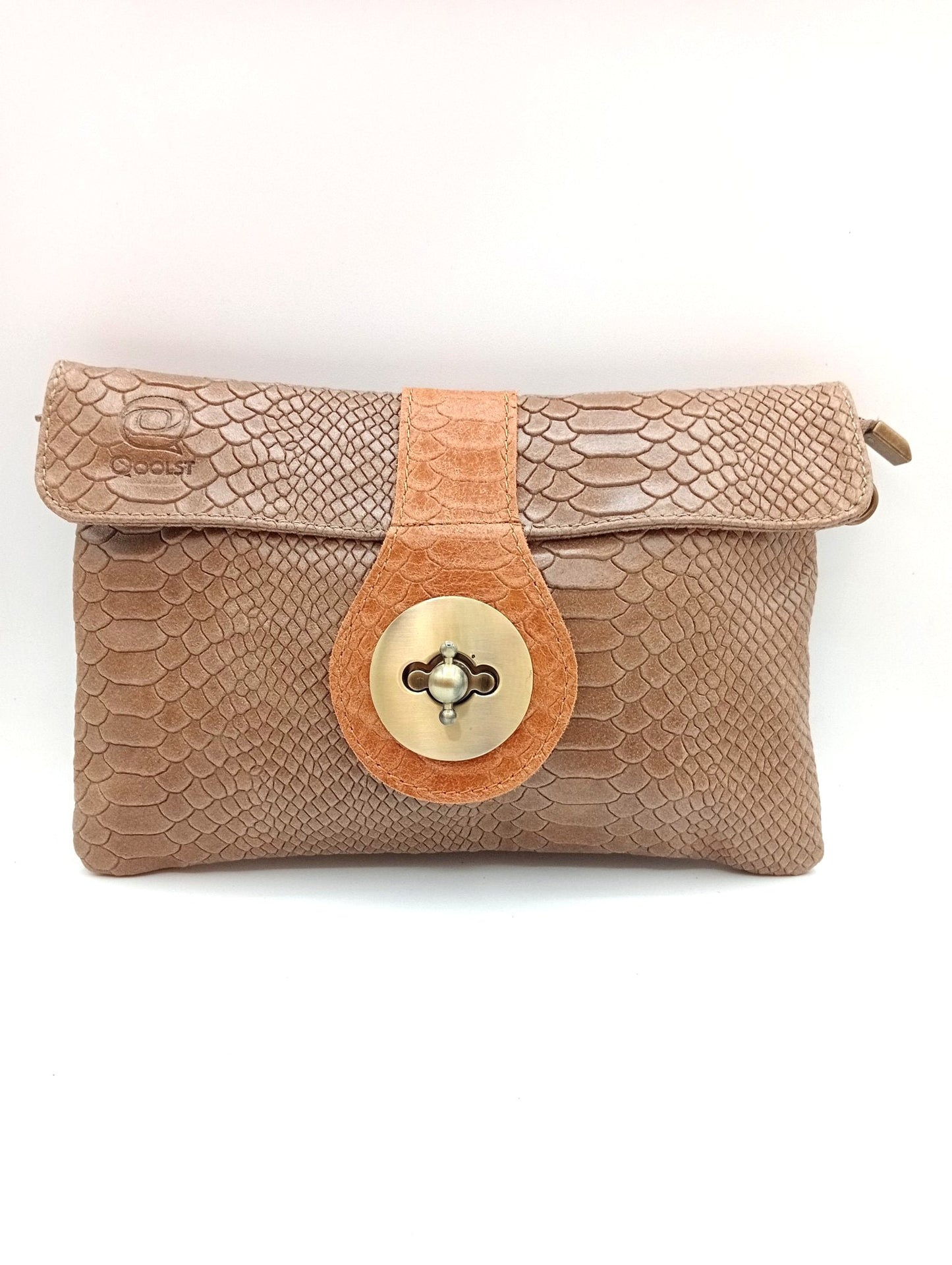 Sac portefeuille femme en cuir bicolore avec fermoir en métal Qoolst