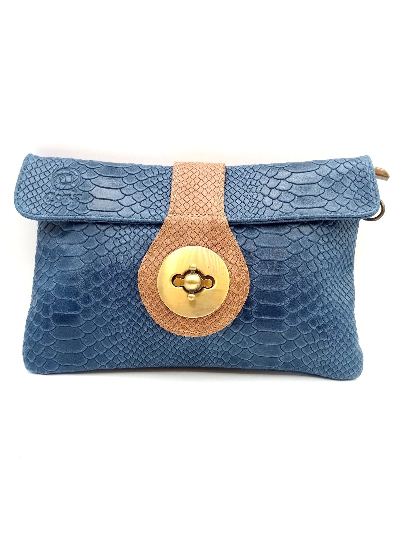 Sac portefeuille femme en cuir bicolore avec fermoir en métal Qoolst