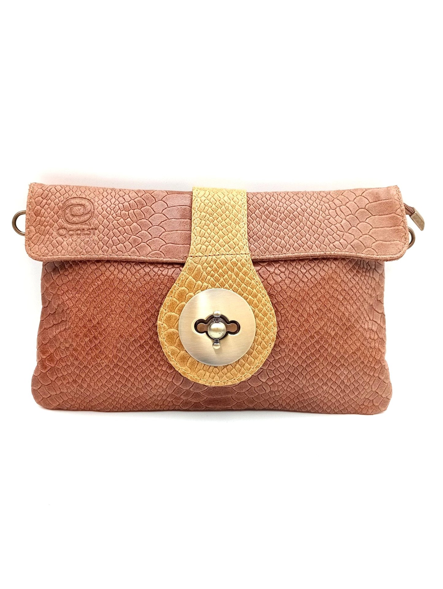 Sac portefeuille femme en cuir bicolore avec fermoir en métal Qoolst