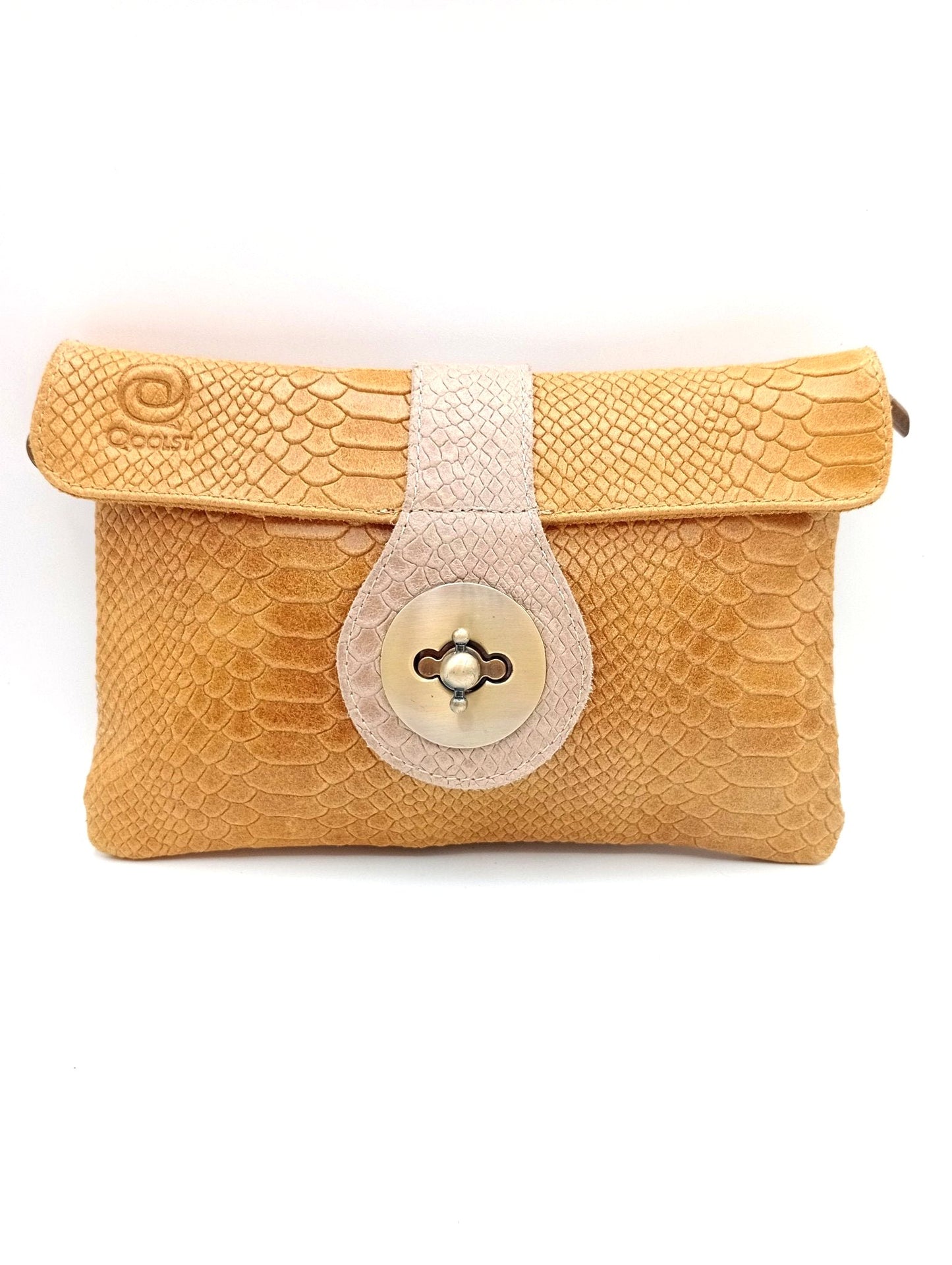 Sac portefeuille femme en cuir bicolore avec fermoir en métal Qoolst