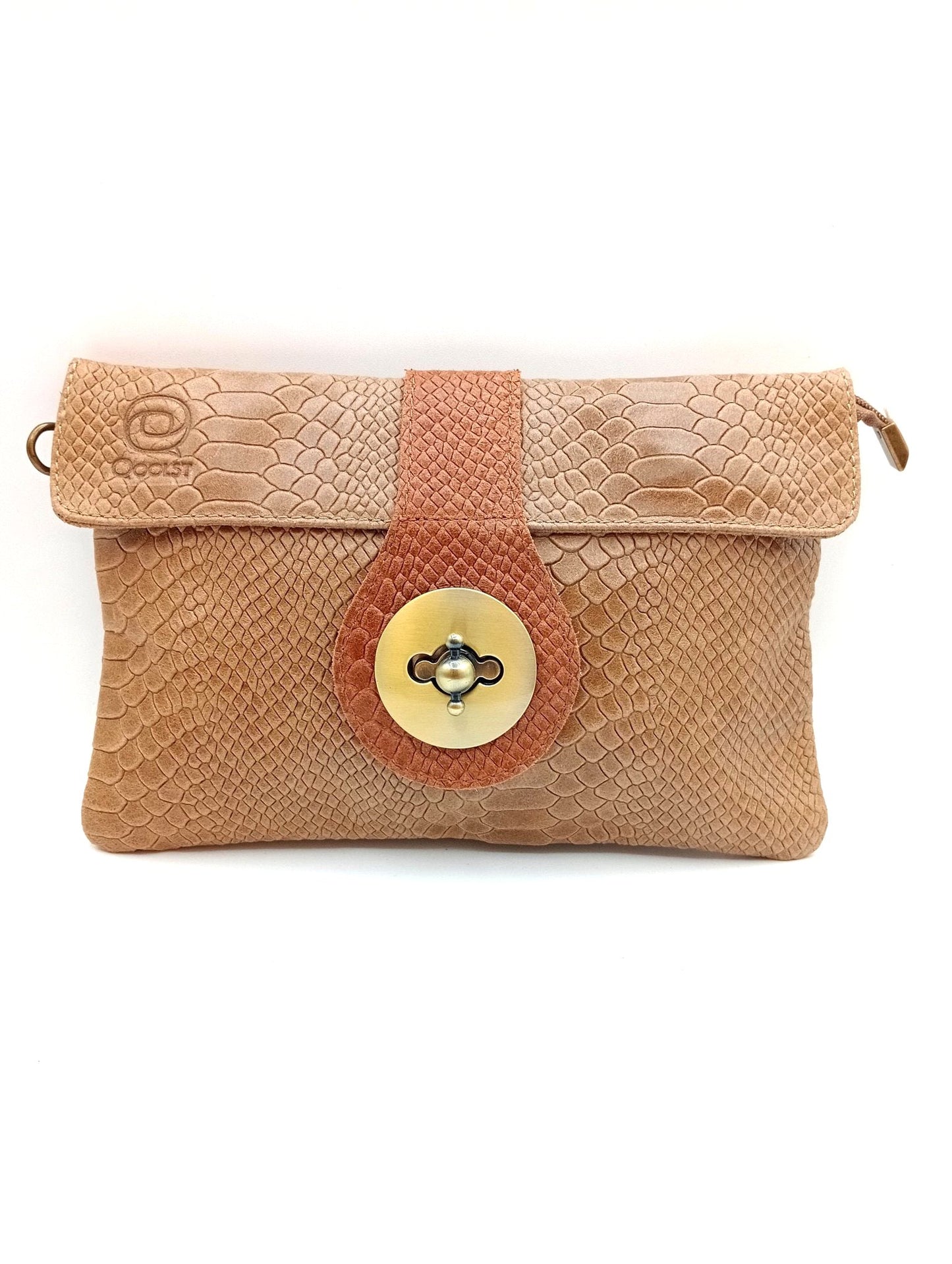 Sac portefeuille femme en cuir bicolore avec fermoir en métal Qoolst