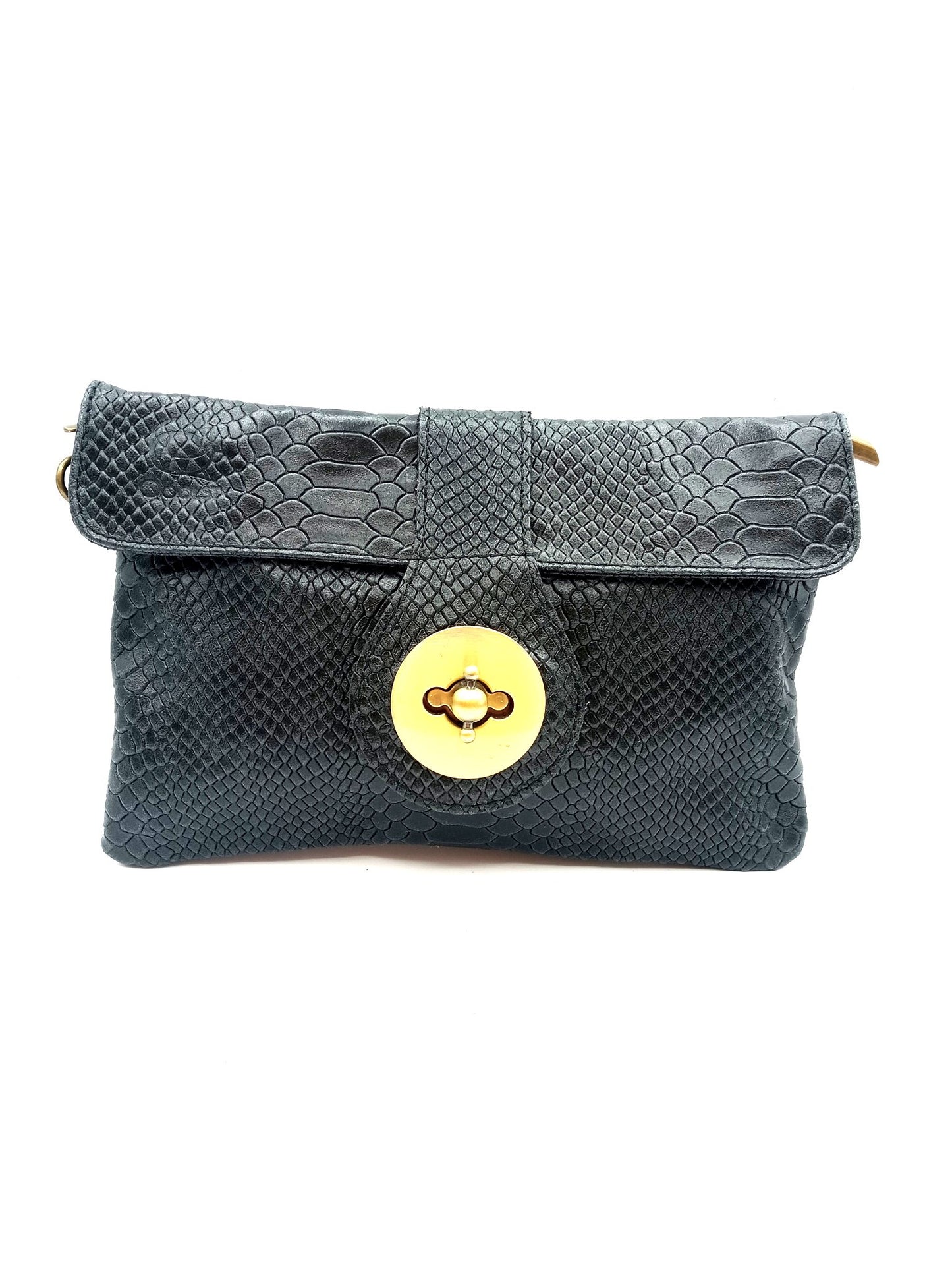 Sac portefeuille femme en cuir avec fermoir en métal gravé serpent Qoolst