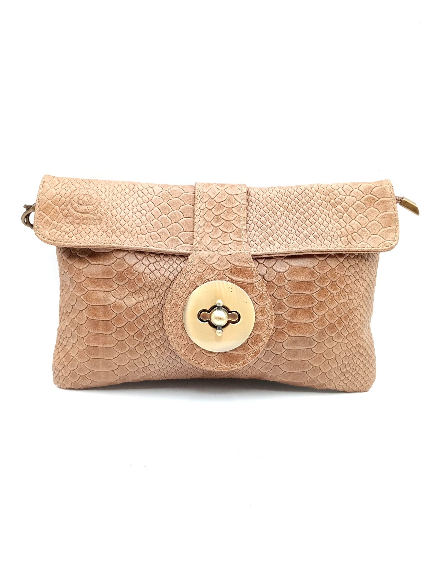 Sac portefeuille femme en cuir avec fermoir en métal gravé serpent Qoolst