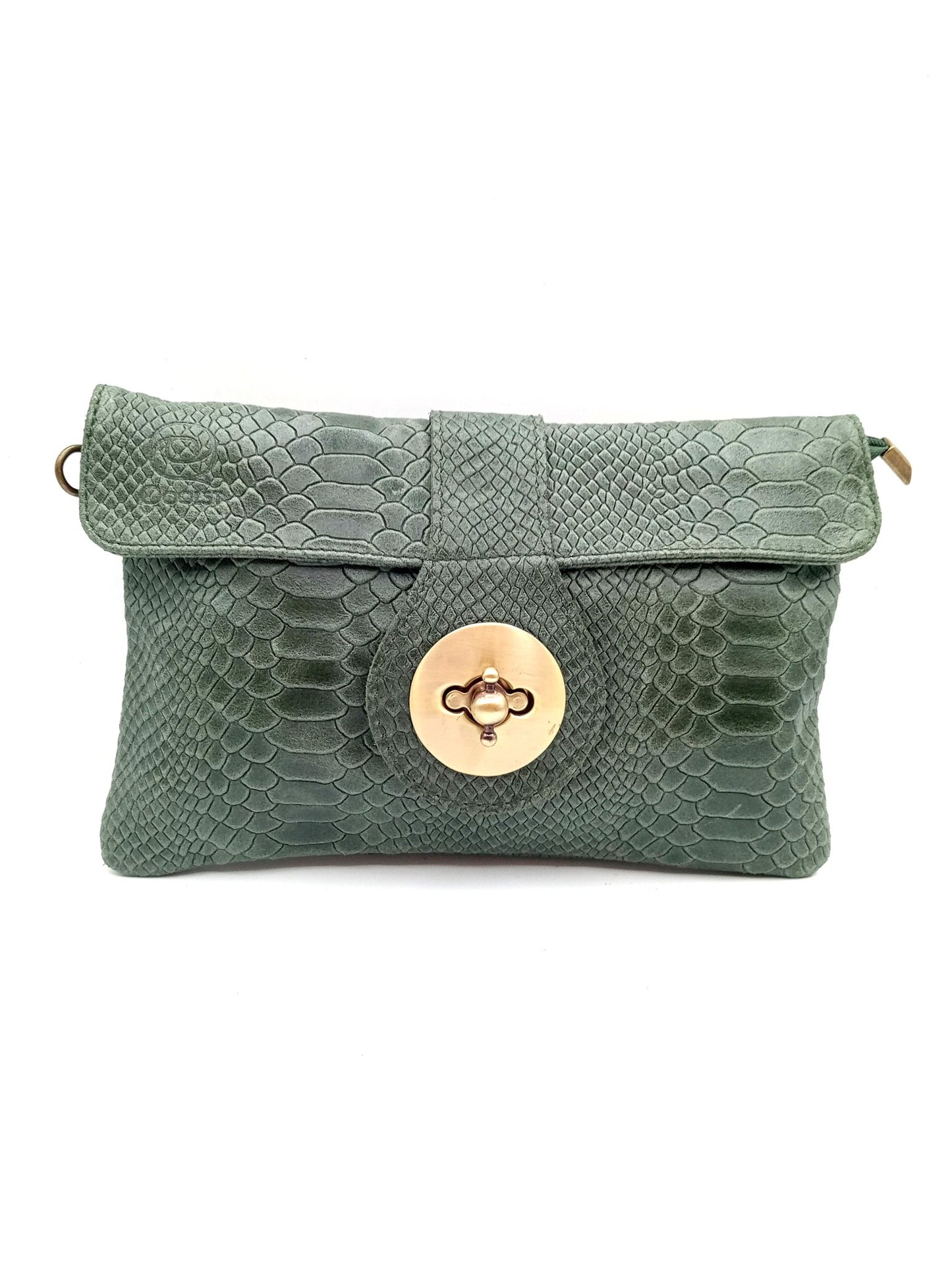 Sac portefeuille femme en cuir avec fermoir en métal gravé serpent Qoolst