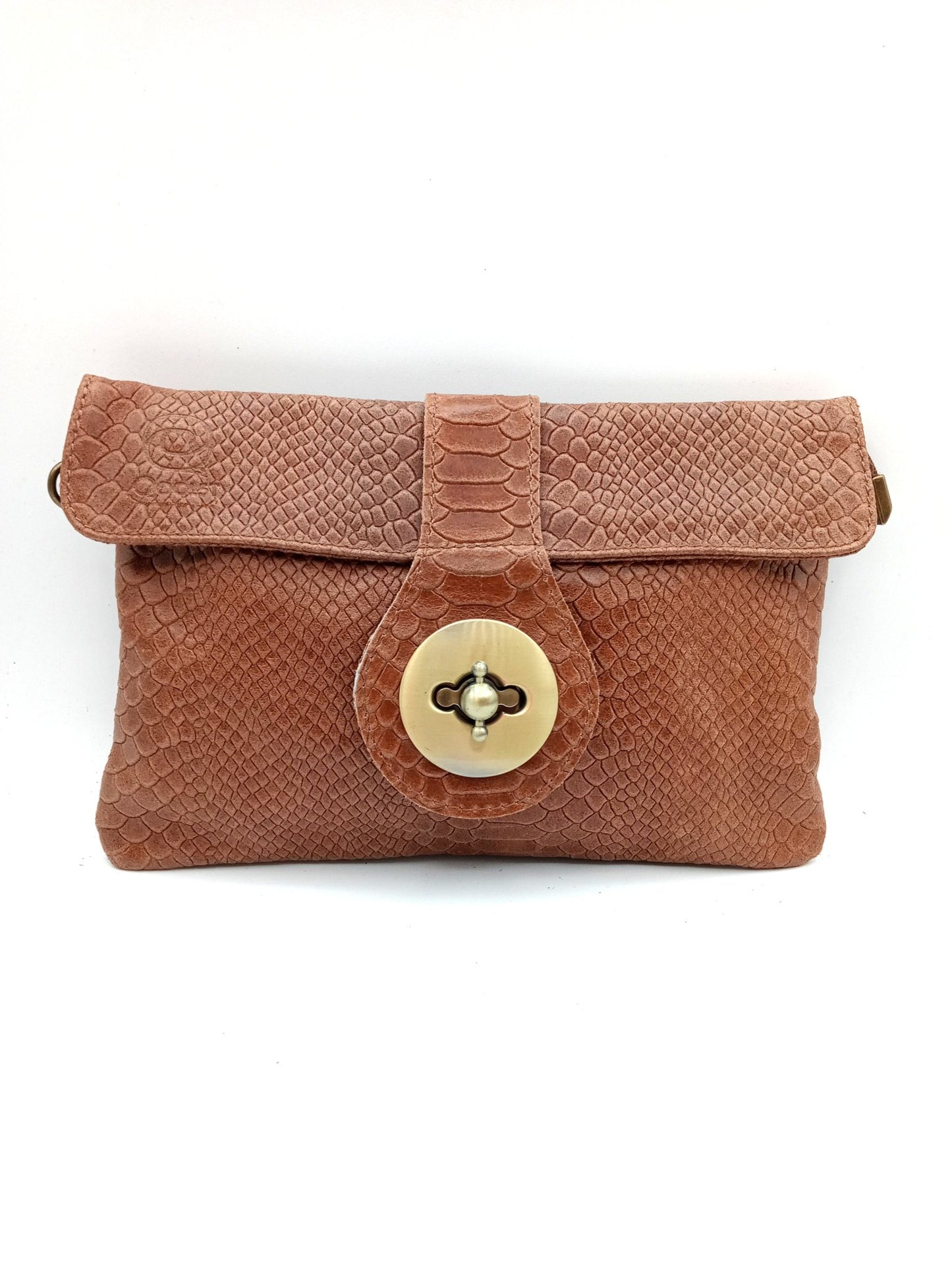 Sac portefeuille femme en cuir avec fermoir en métal gravé serpent Qoolst