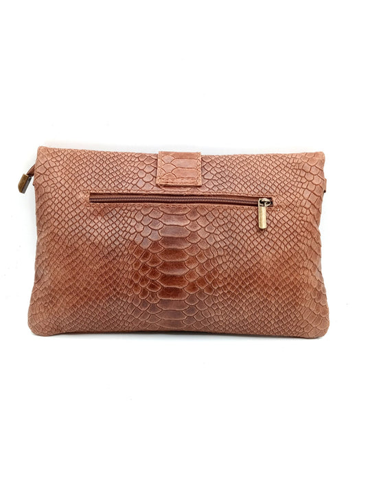 Bolso de mujer cartera de piel con broche metálico grabado Qoolst serpiente