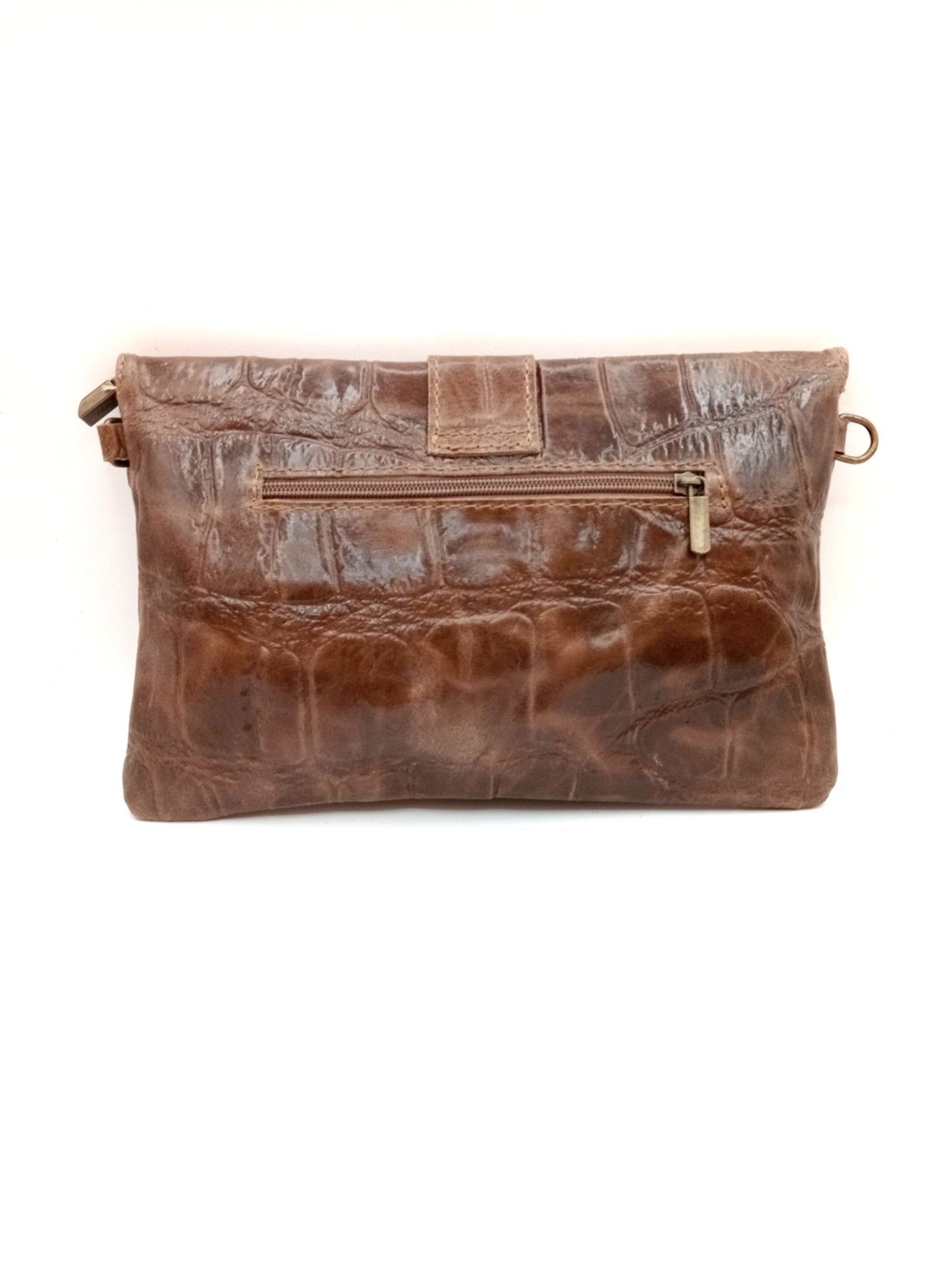 Sac portefeuille femme en cuir avec fermoir en métal gravé crocodile Qoolst