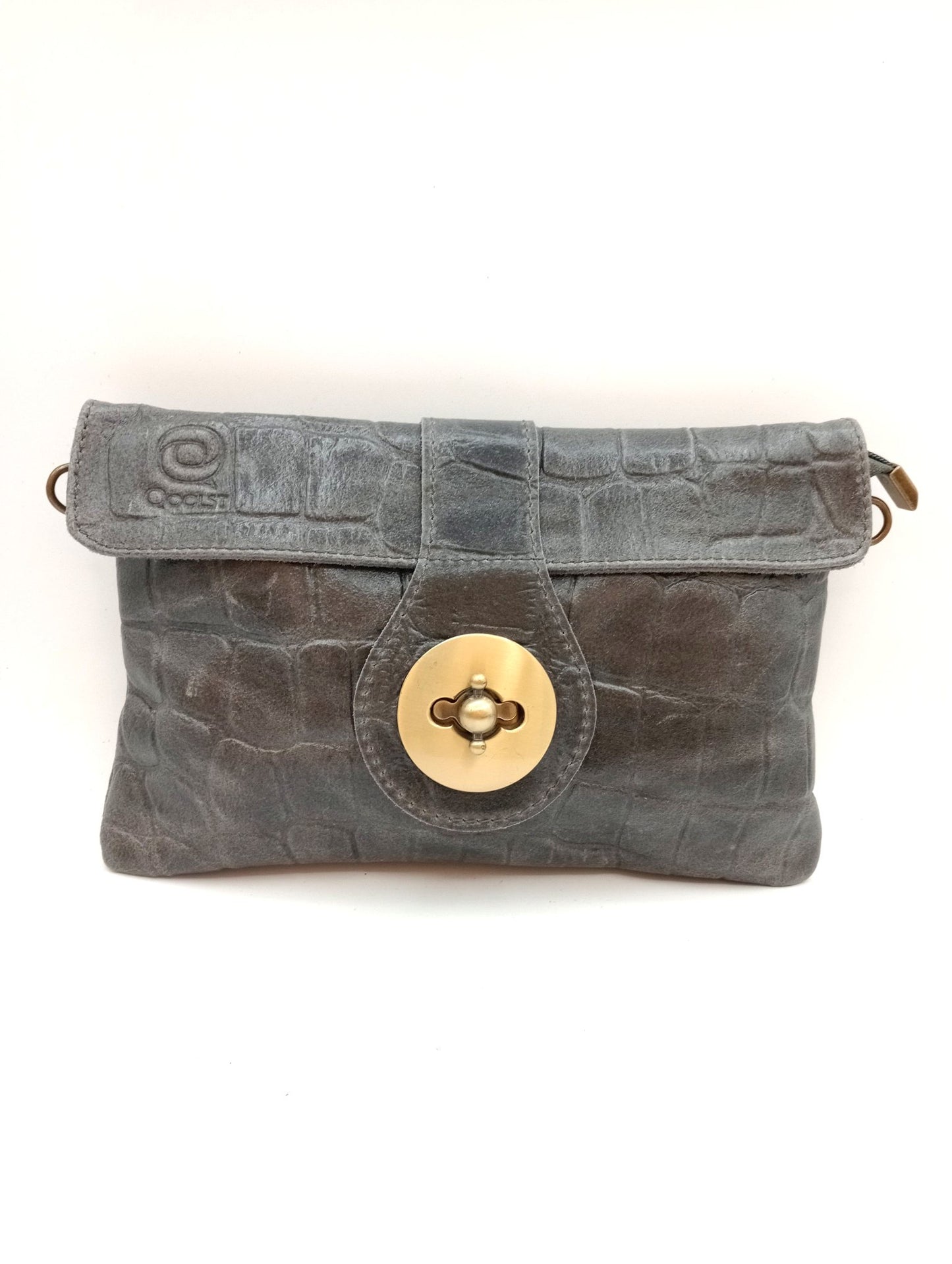 Sac portefeuille femme en cuir avec fermoir en métal gravé crocodile Qoolst