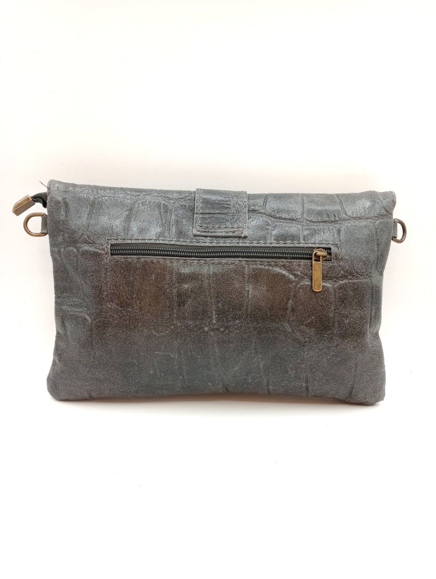 Sac portefeuille femme en cuir avec fermoir en métal gravé crocodile Qoolst