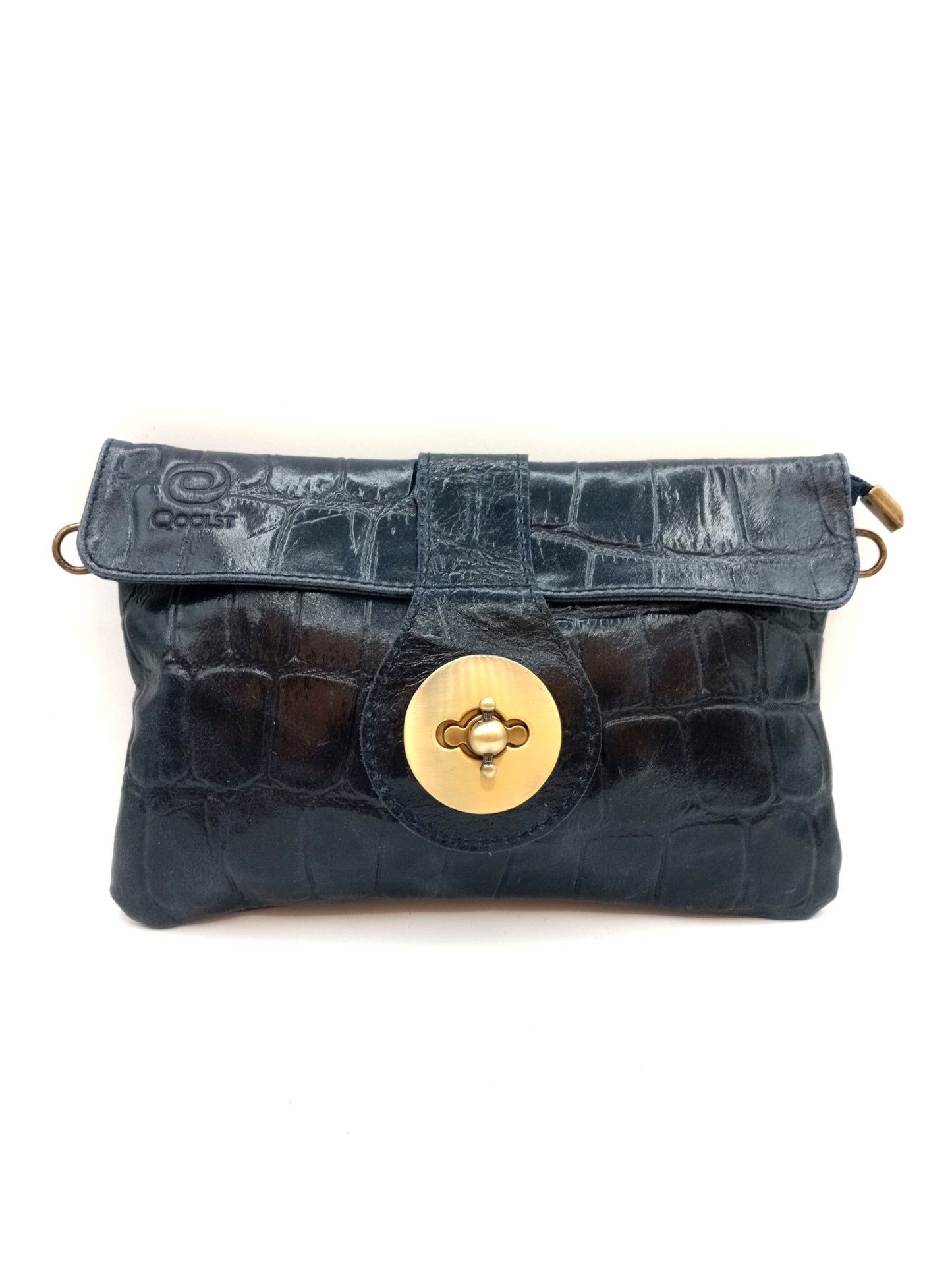 Sac portefeuille femme en cuir avec fermoir en métal gravé crocodile Qoolst