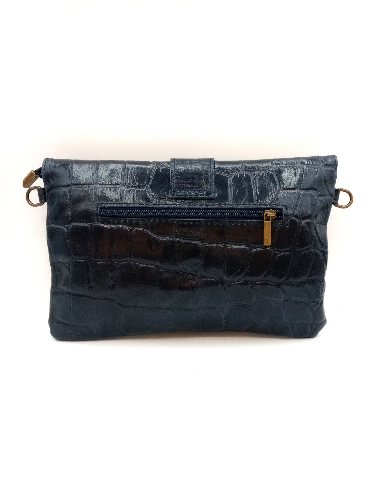 Sac portefeuille femme en cuir avec fermoir en métal gravé crocodile Qoolst