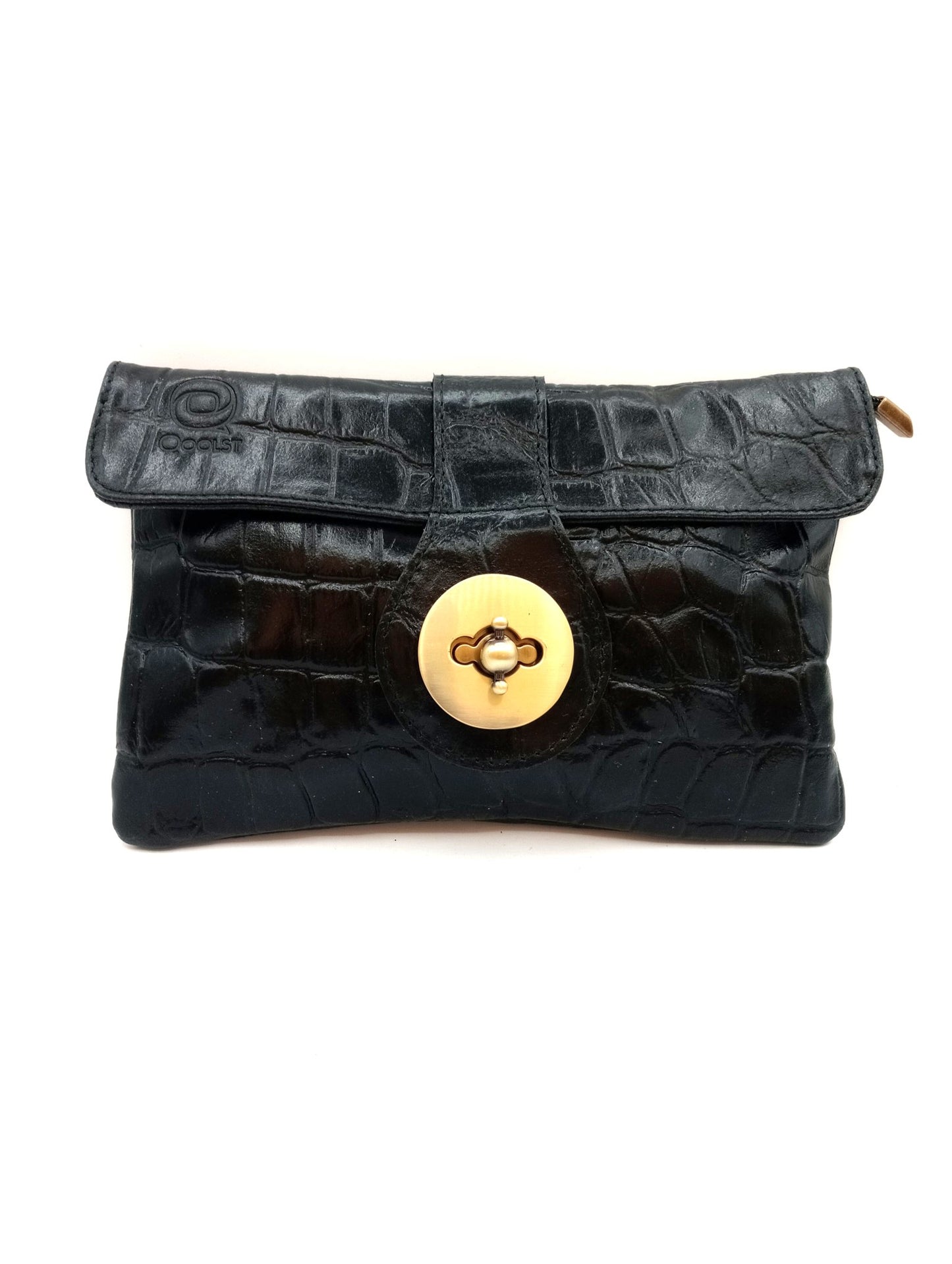 Sac portefeuille femme en cuir avec fermoir en métal gravé crocodile Qoolst