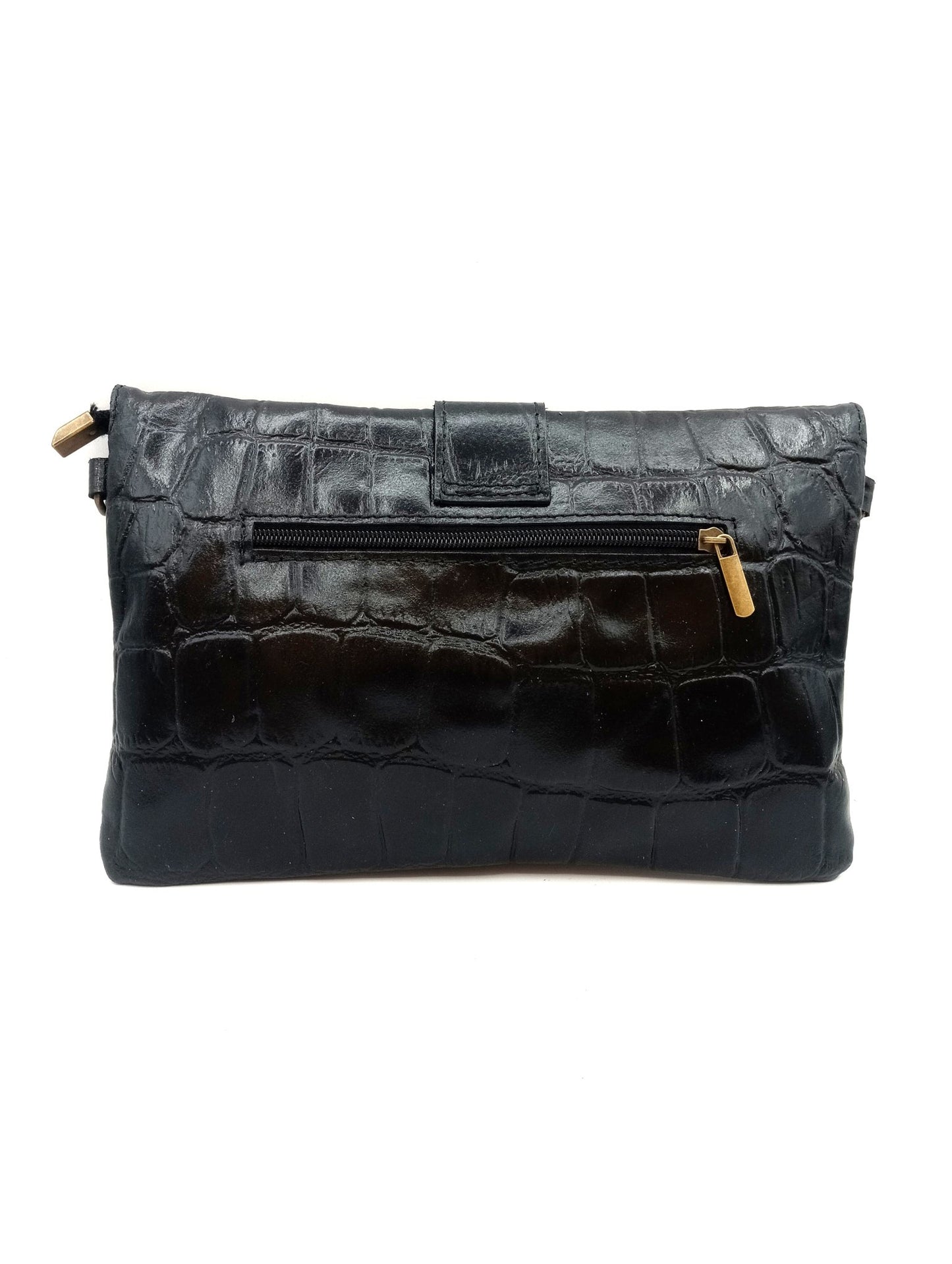 Sac portefeuille femme en cuir avec fermoir en métal gravé crocodile Qoolst