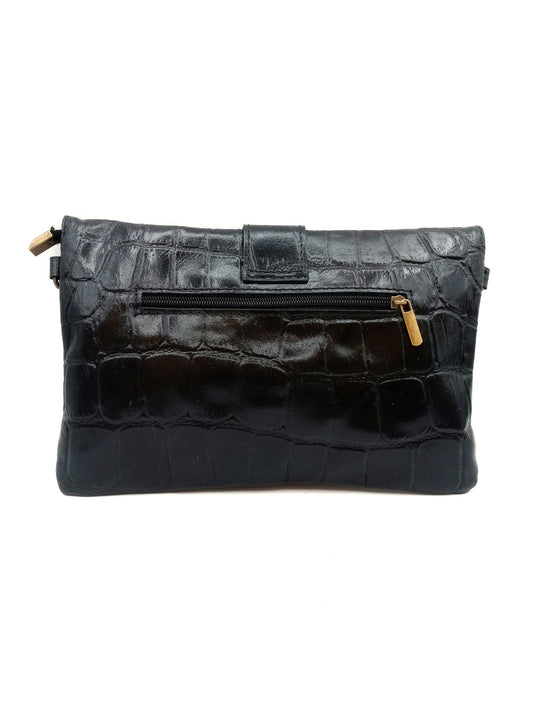 Bolso de mujer cartera de piel con broche metálico grabado Qoolst cocodrilo