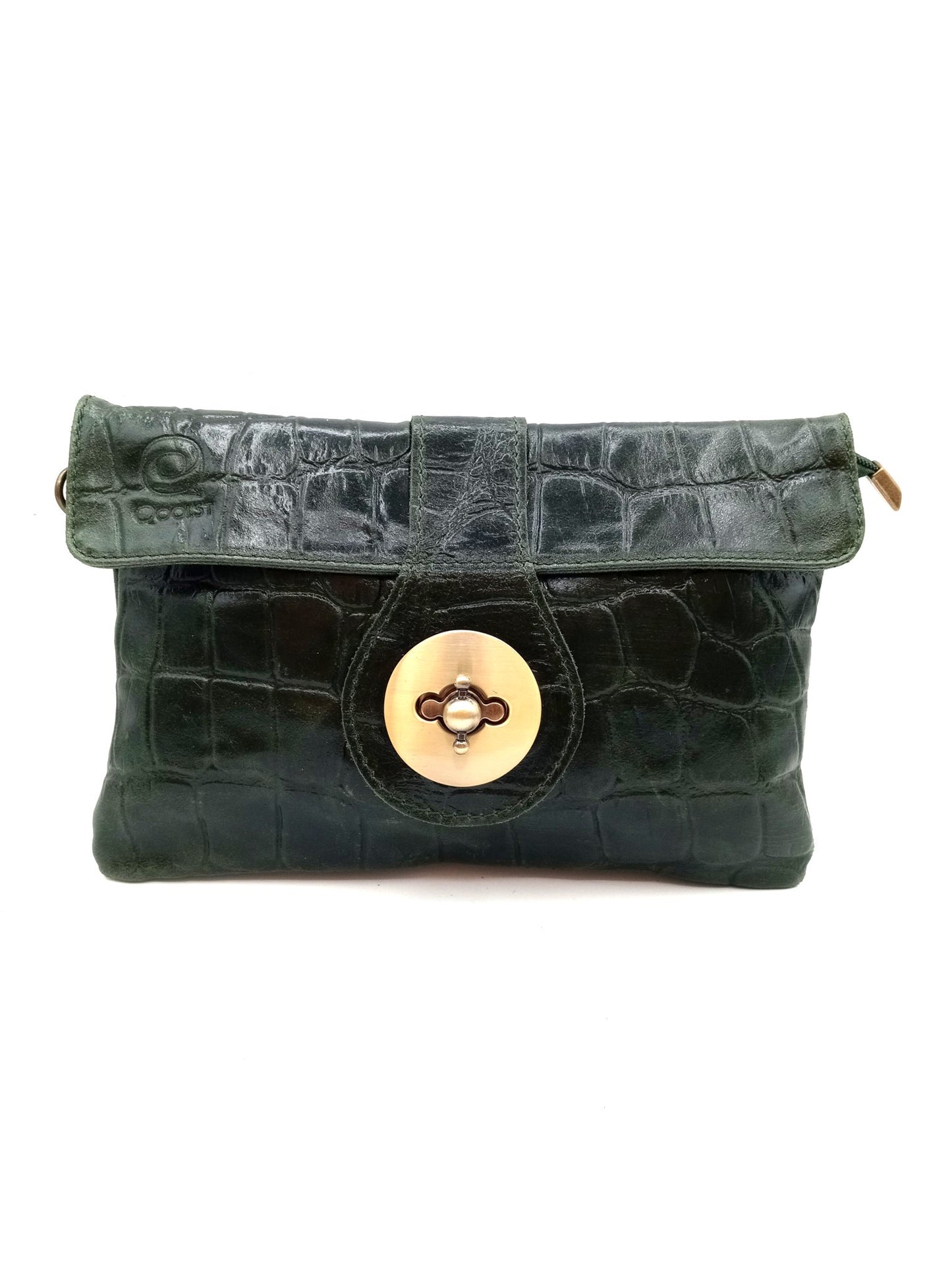 Sac portefeuille femme en cuir avec fermoir en métal gravé crocodile Qoolst