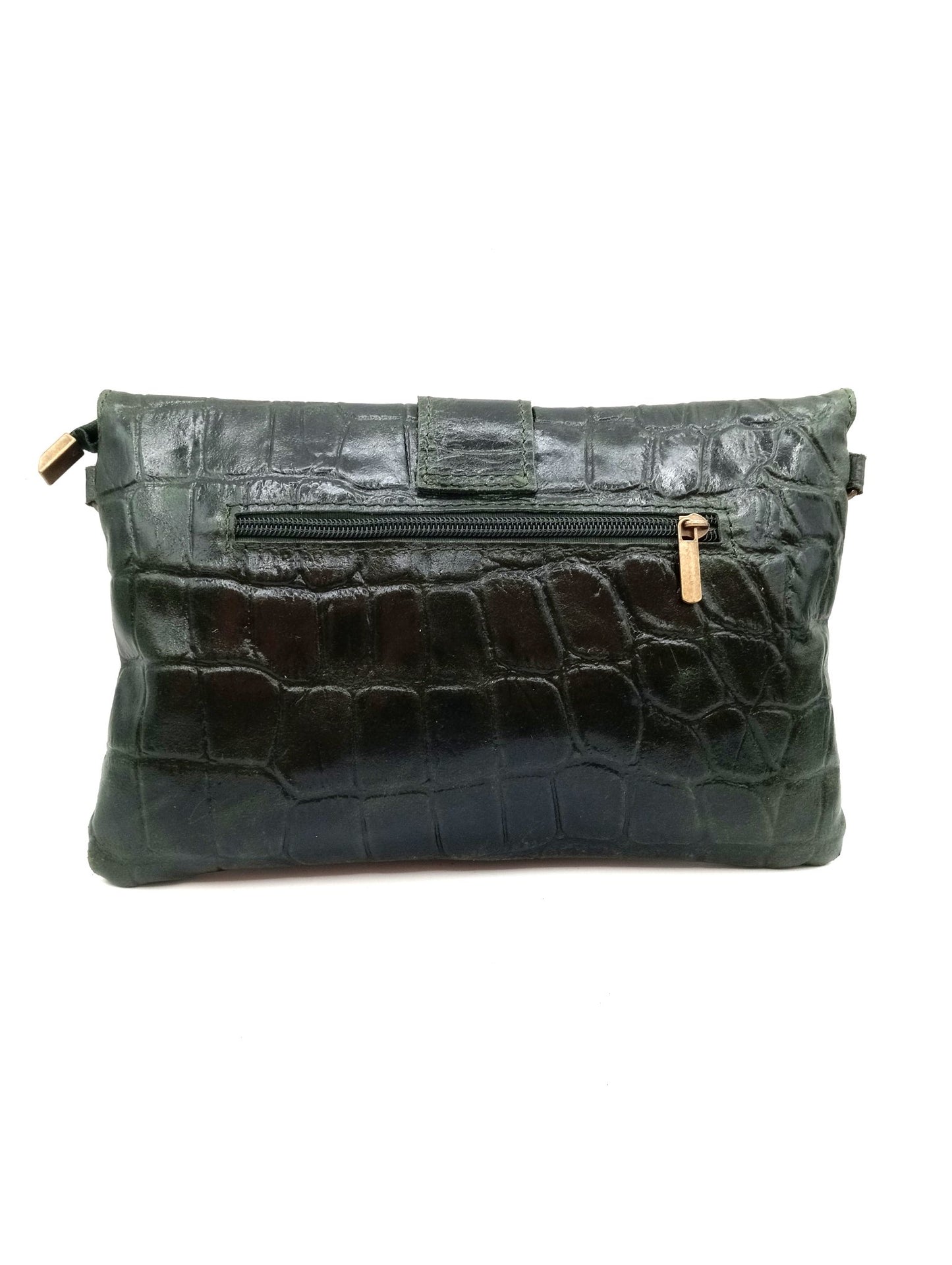 Sac portefeuille femme en cuir avec fermoir en métal gravé crocodile Qoolst