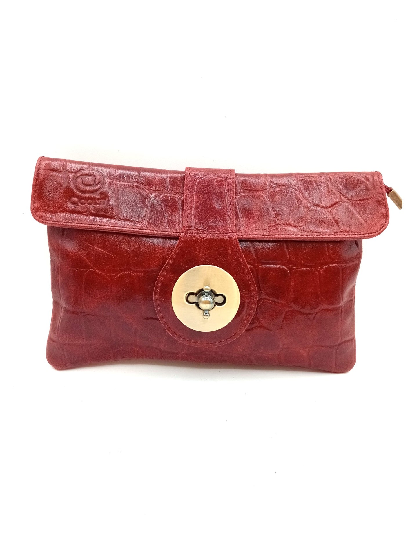 Sac portefeuille femme en cuir avec fermoir en métal gravé crocodile Qoolst