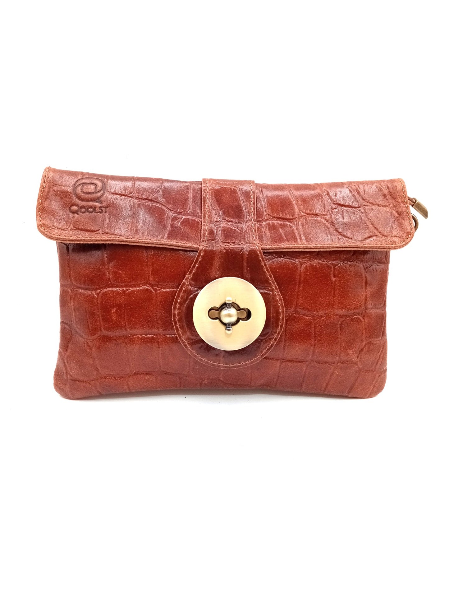 Sac portefeuille femme en cuir avec fermoir en métal gravé crocodile Qoolst