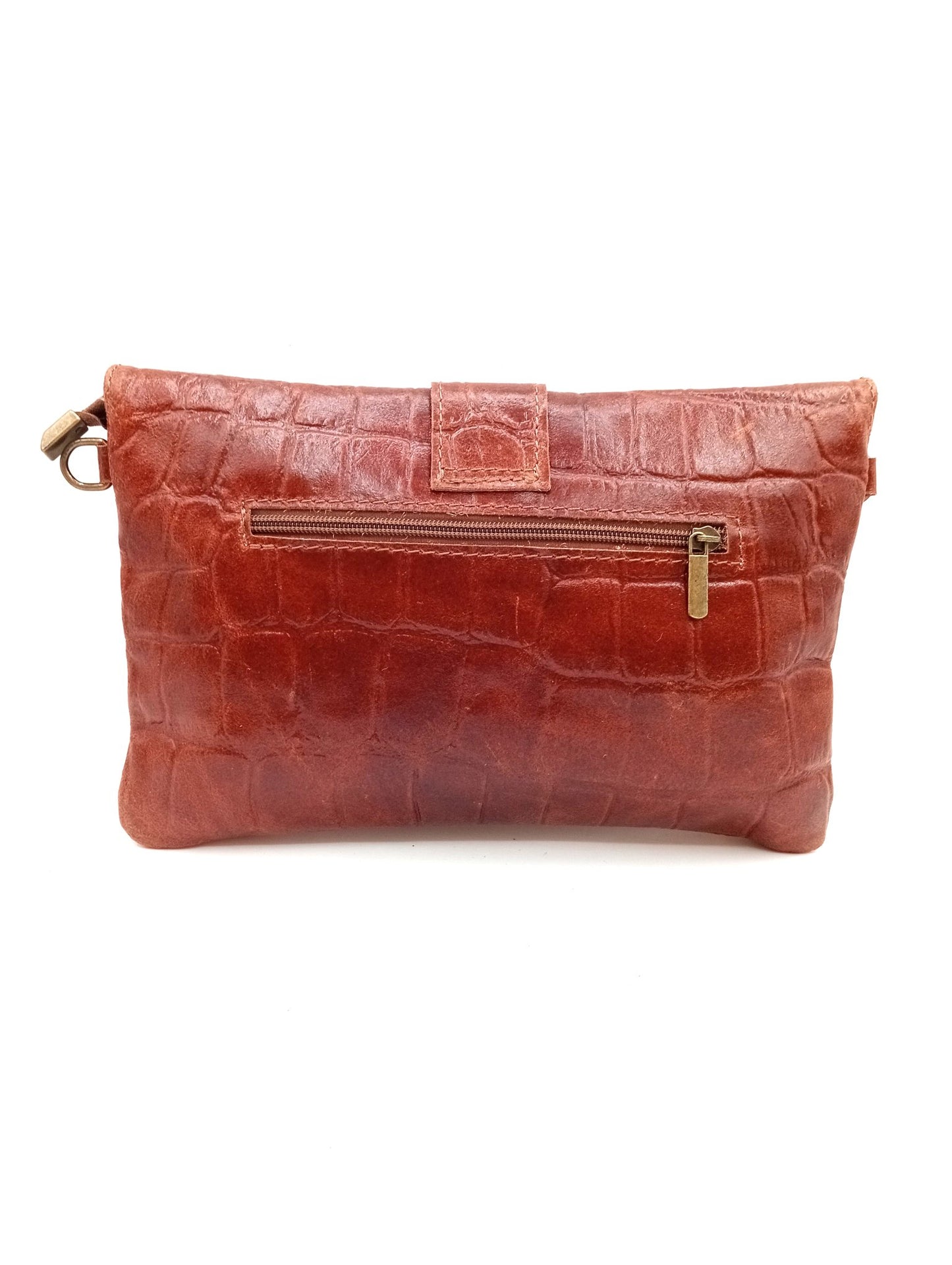 Sac portefeuille femme en cuir avec fermoir en métal gravé crocodile Qoolst