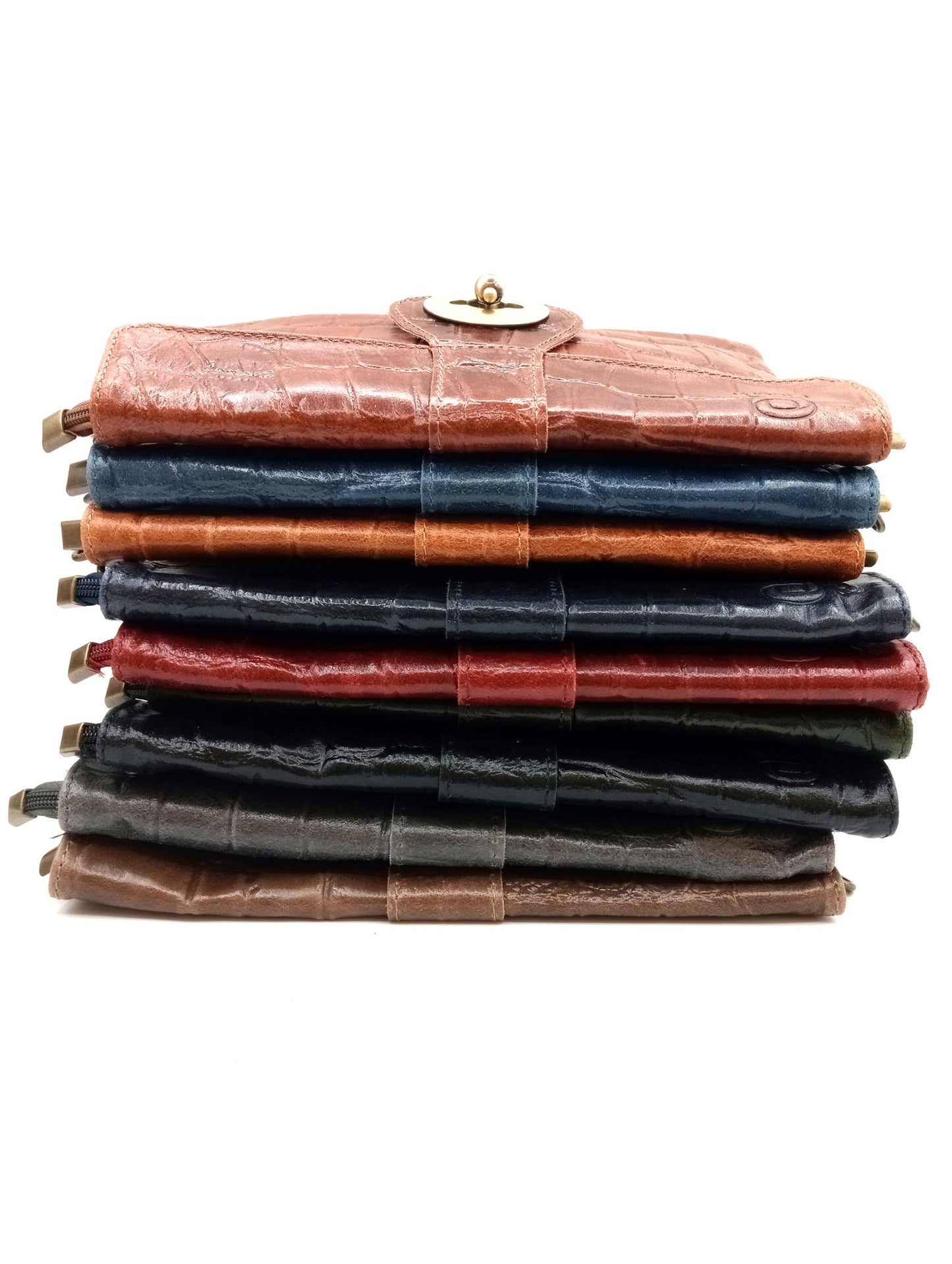 Sac portefeuille femme en cuir avec fermoir en métal gravé crocodile Qoolst