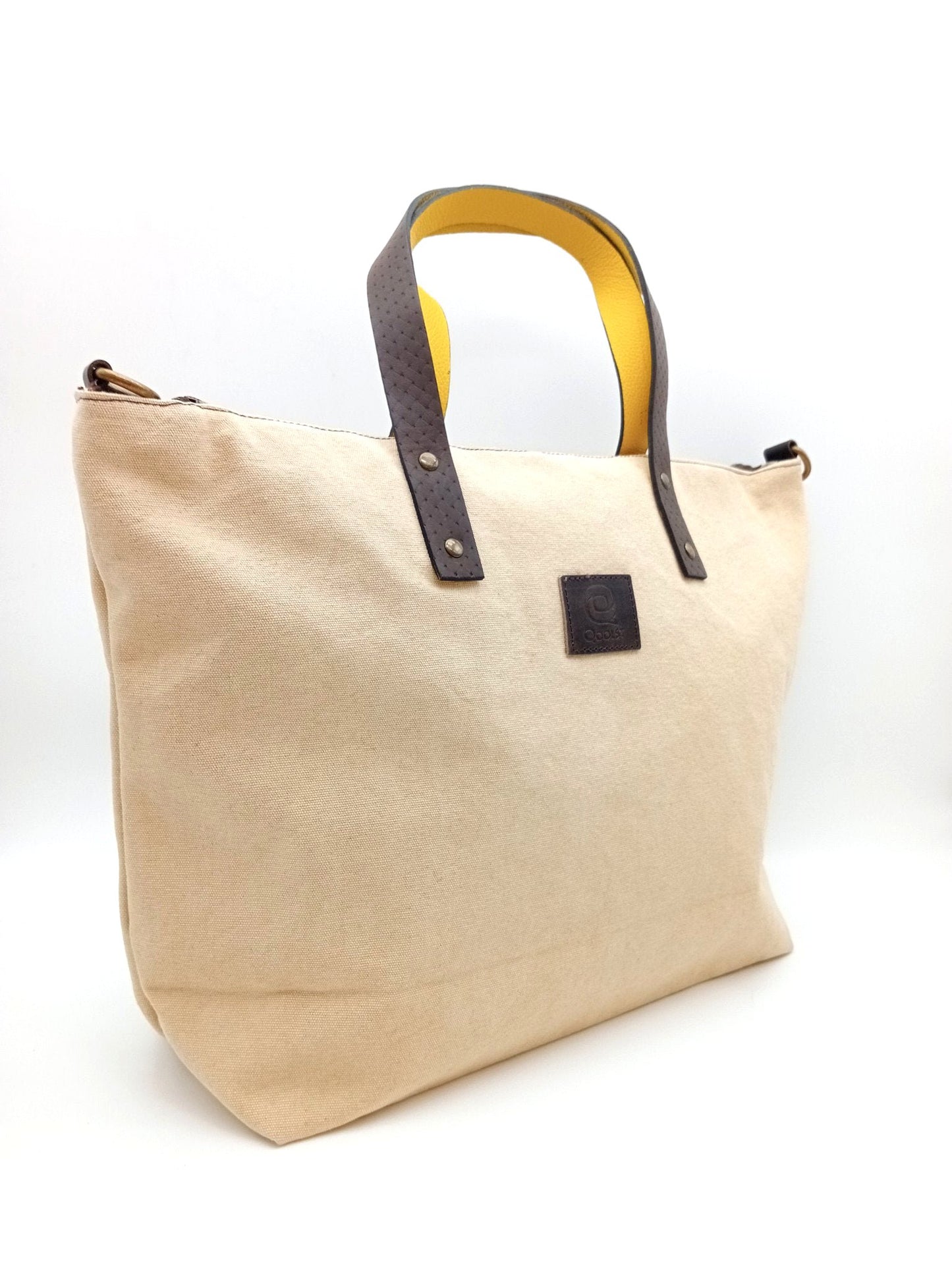Sac pour femme et homme main et épaule Shopper Trotter cuir et toile de coton Qoolst