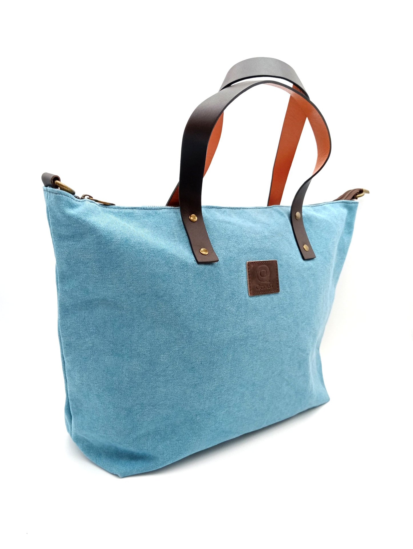 Sac pour femme et homme main et épaule Shopper Trotter cuir et toile de coton Qoolst