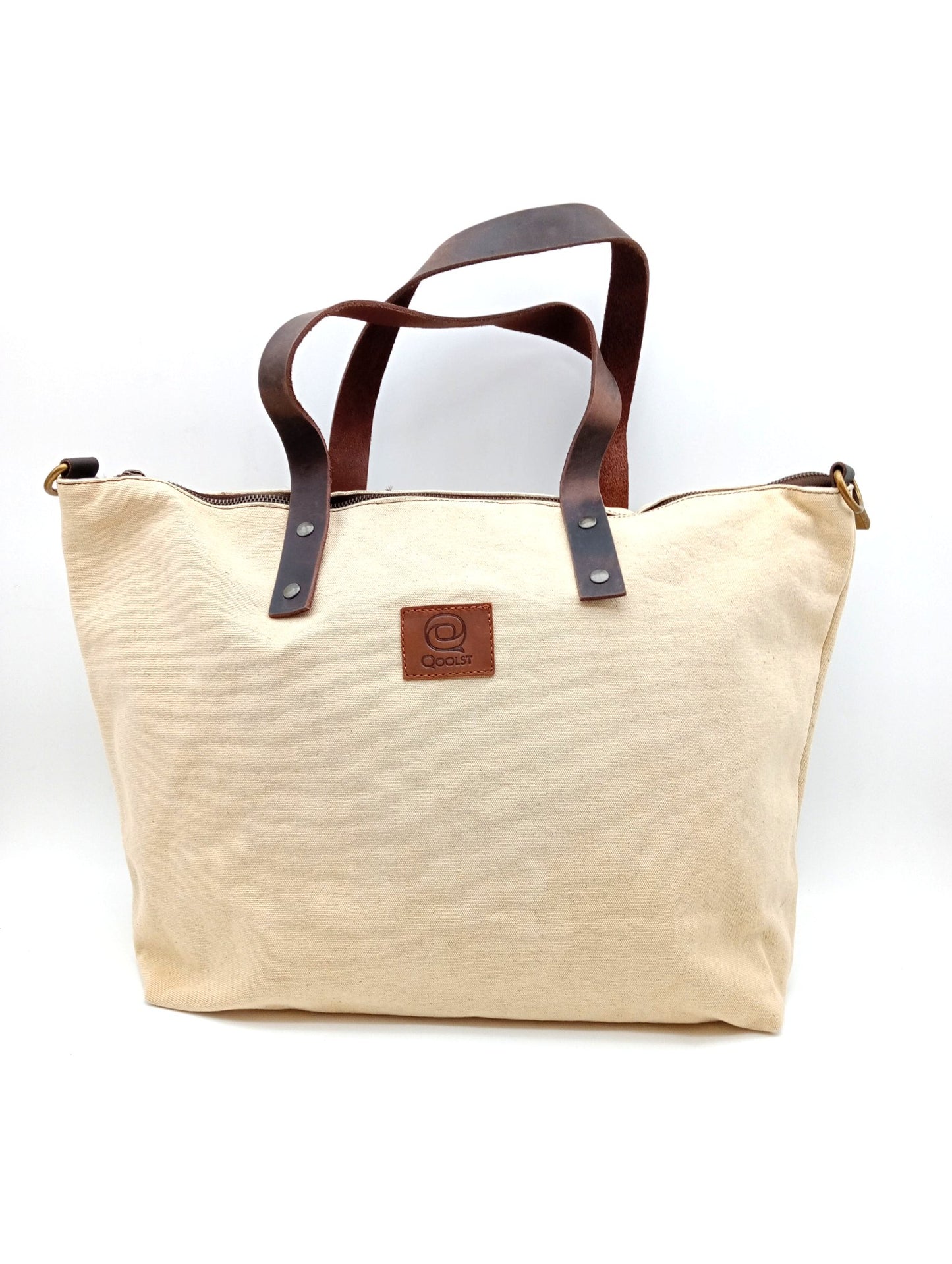 Sac pour femme et homme main et épaule Shopper Trotter cuir et toile de coton Qoolst