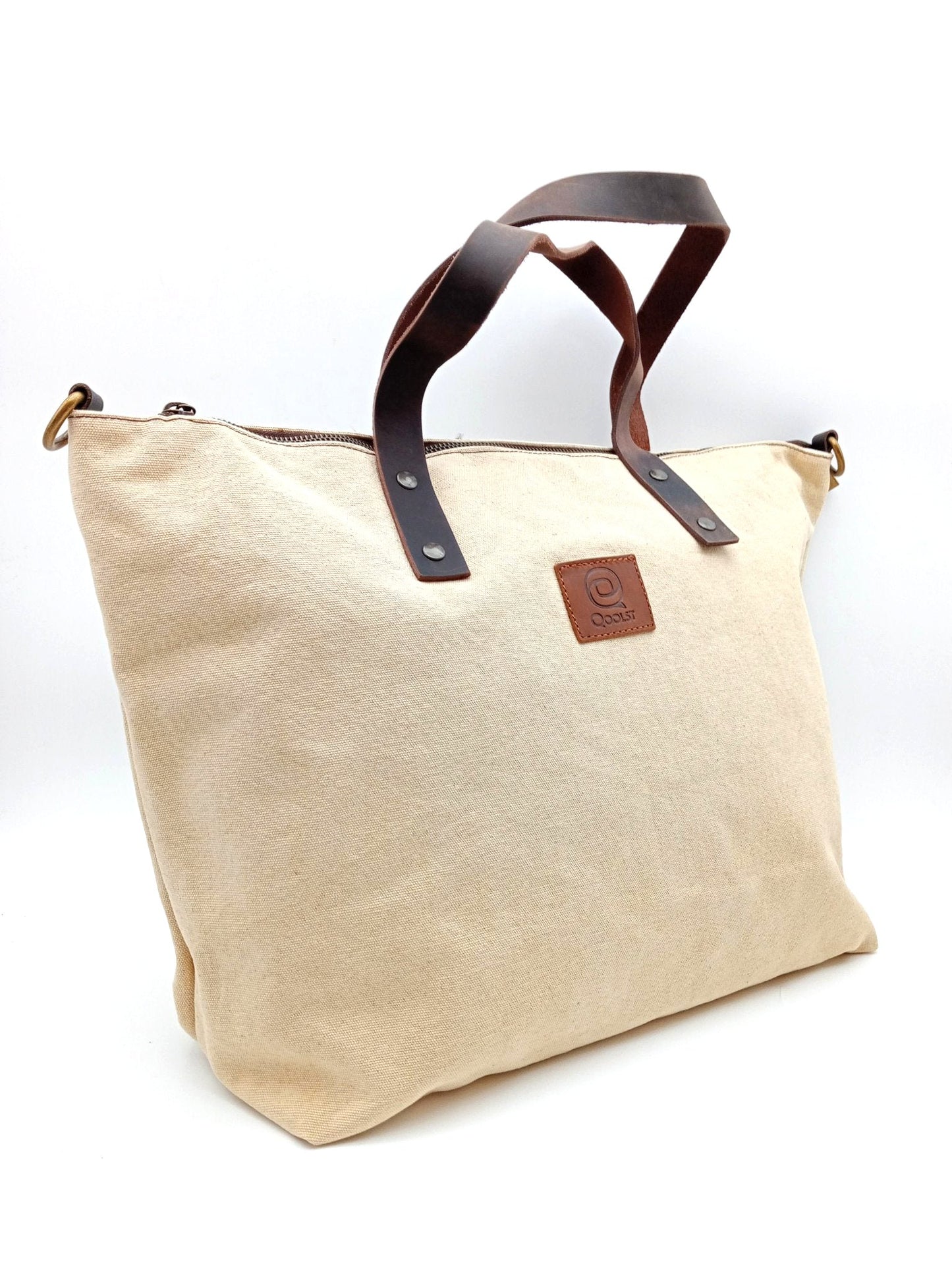 Sac pour femme et homme main et épaule Shopper Trotter cuir et toile de coton Qoolst