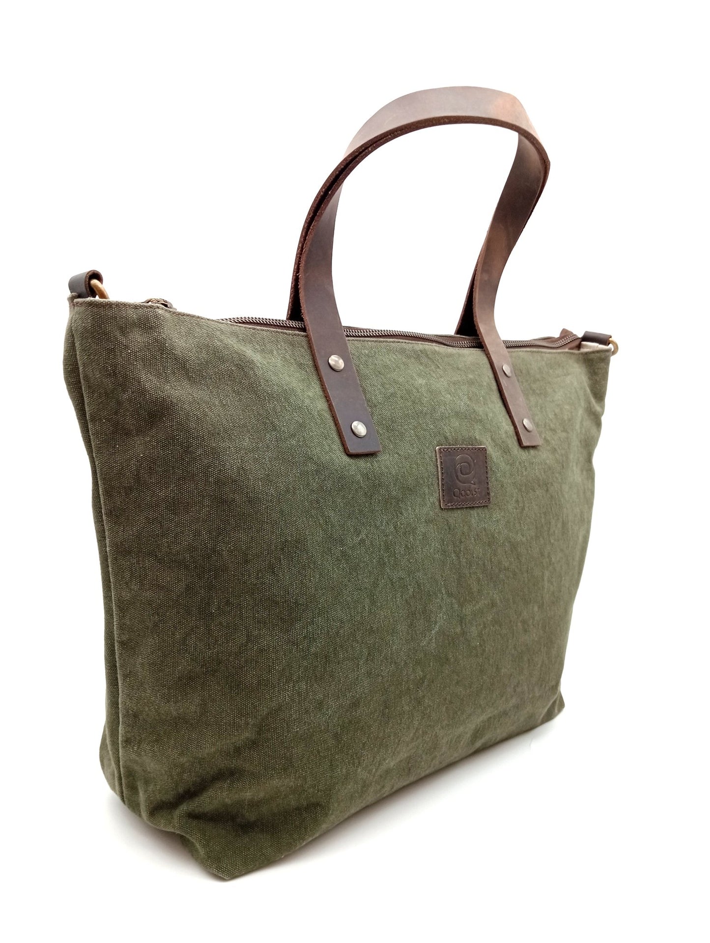 Sac pour femme et homme main et épaule Shopper Trotter cuir et toile de coton Qoolst