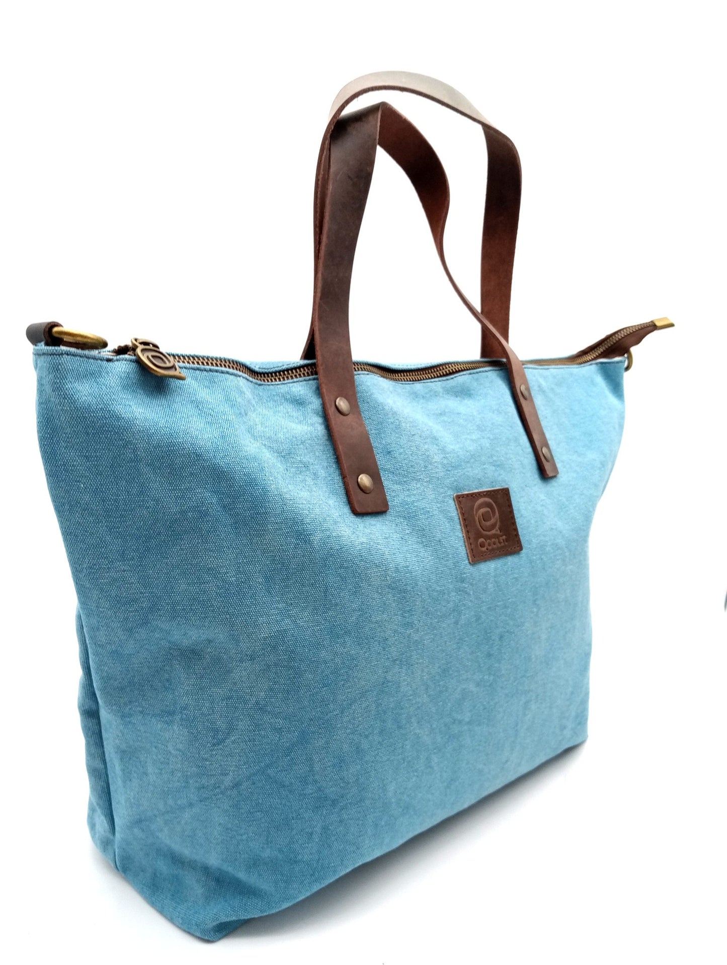 Sac pour femme et homme main et épaule Shopper Trotter cuir et toile de coton Qoolst