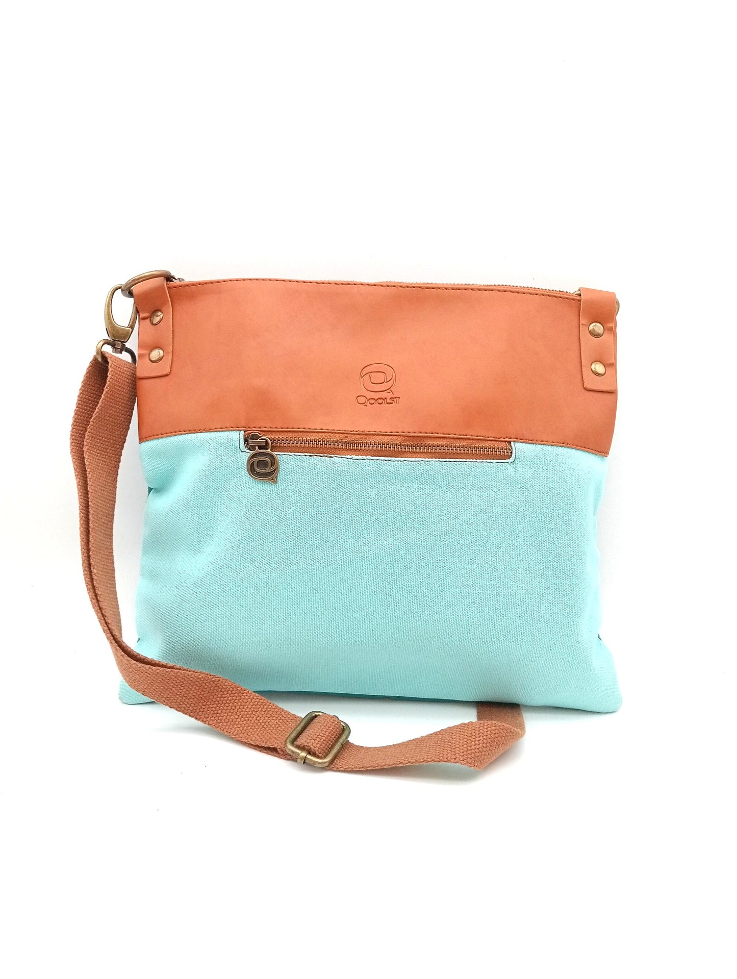 Sac bandoulière Candy Qoolst en coton bicolore et cuir régénéré pour femme et homme