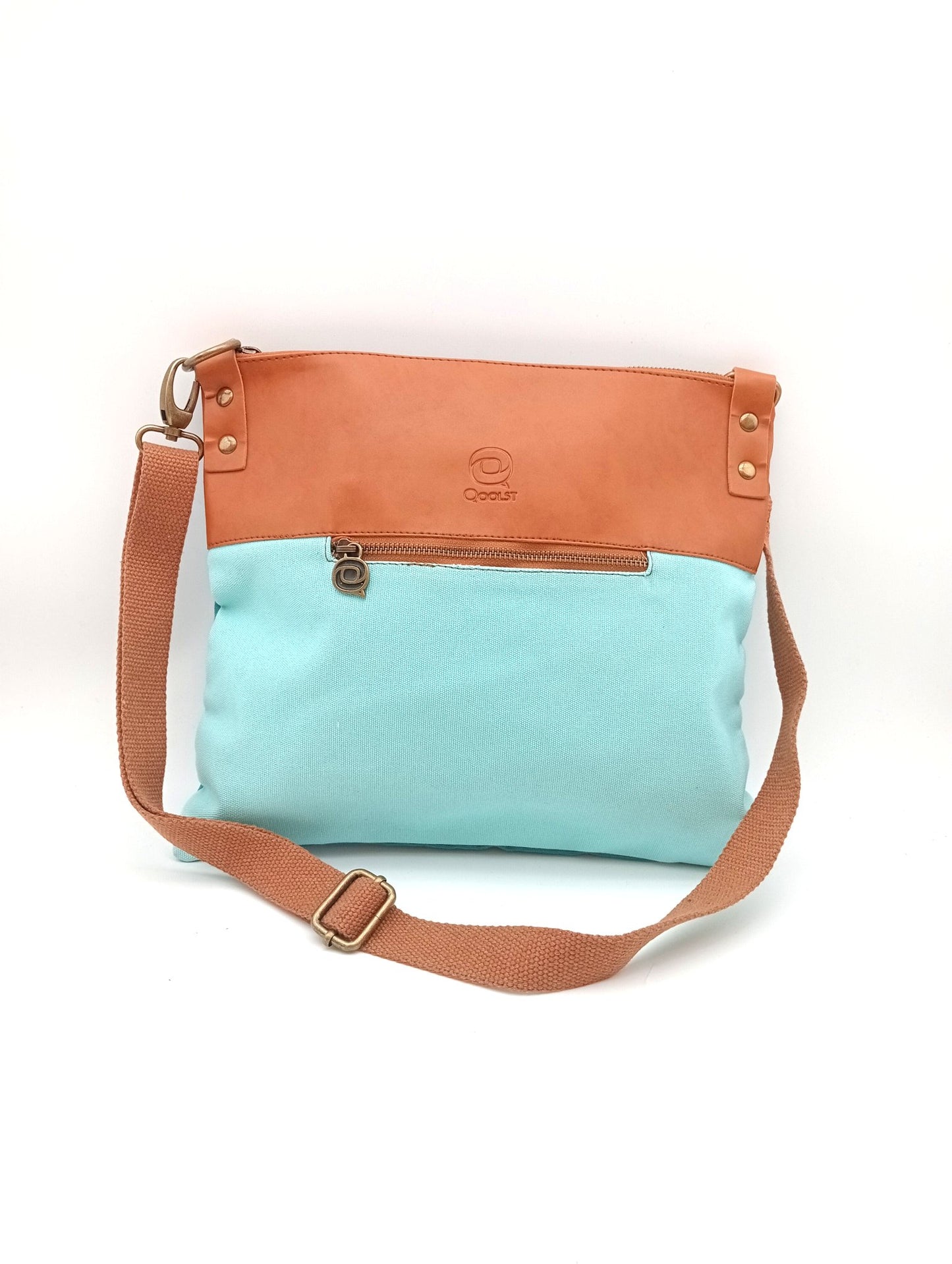Sac bandoulière Candy Qoolst en coton bicolore et cuir régénéré pour femme et homme