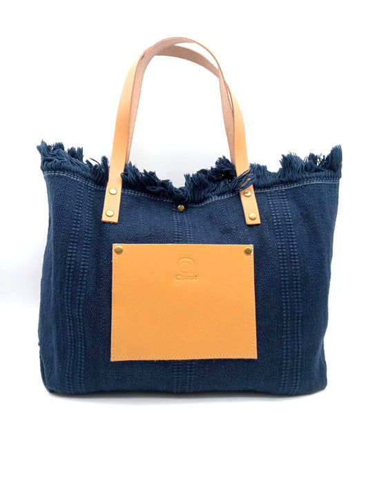 Bolso de algodón para mujer de hombro y mano Qoolst Shopper con bolsillo de cuero XL