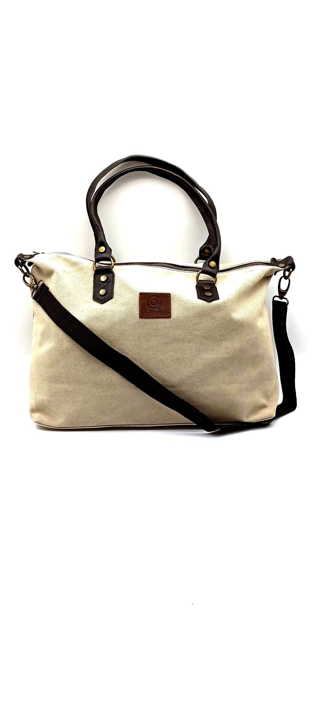 Baggy sac à bandoulière shopper unisexe en coton et cuir Qoolst pour femmes et hommes