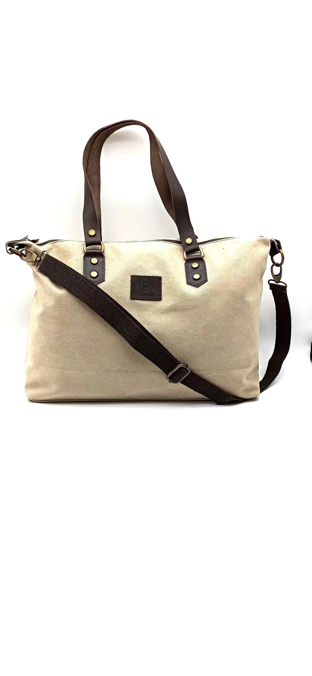 Baggy sac à bandoulière shopper unisexe en coton et cuir Qoolst pour femmes et hommes