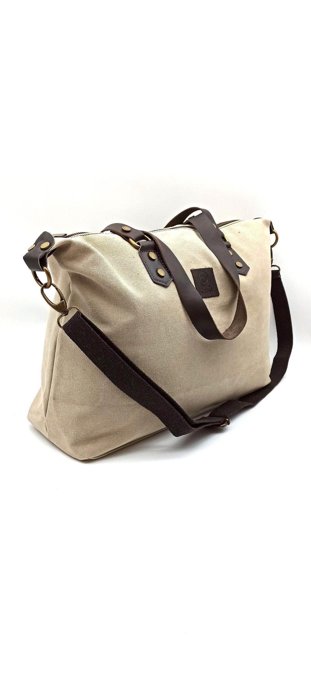 Baggy sac à bandoulière shopper unisexe en coton et cuir Qoolst pour femmes et hommes