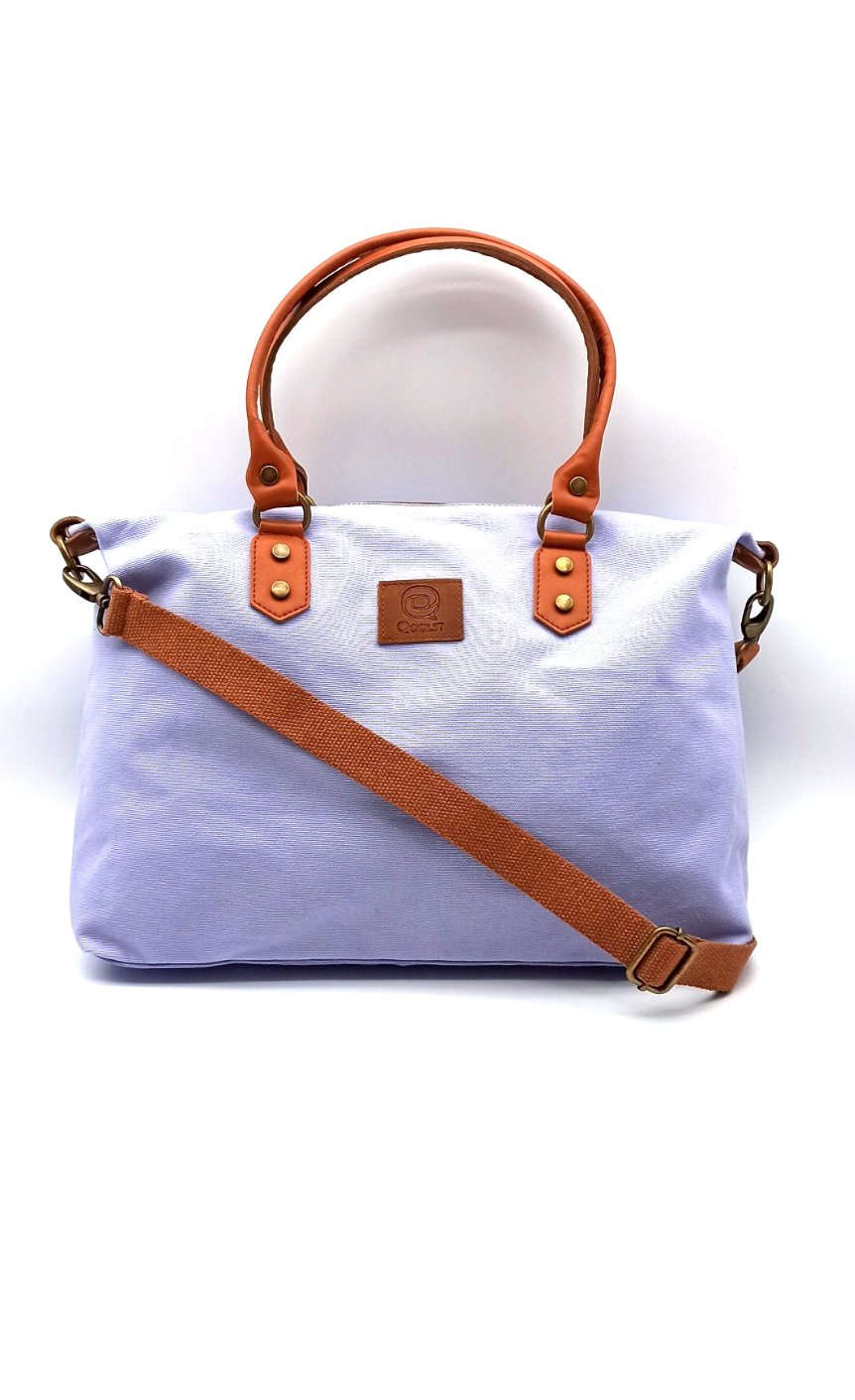 Sac bandoulière pour femme et homme shopper Baggy Bicolor coton et cuir régénéré Qoolst